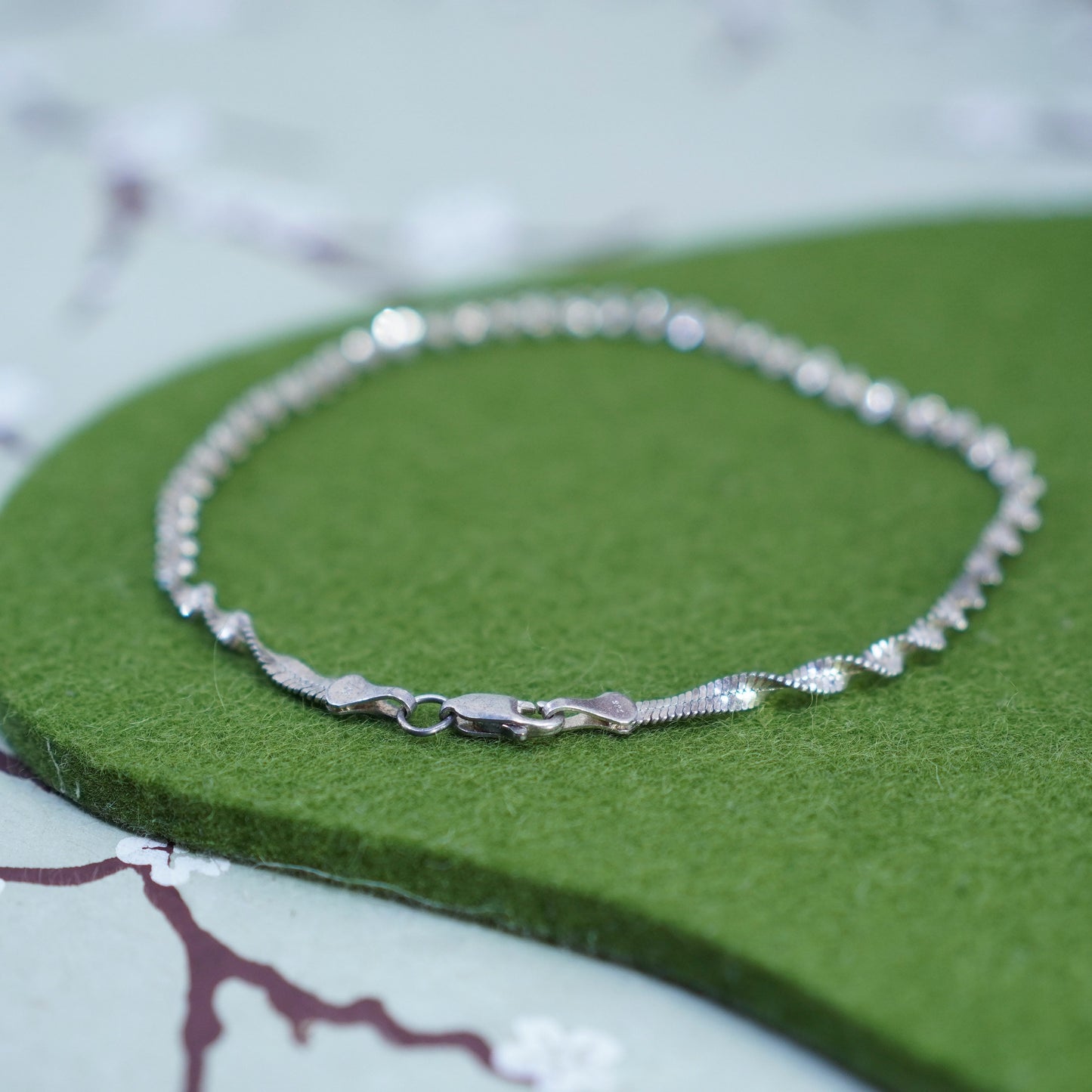 9” 4mm, Vintage sterling silver bracelet, twisted herringbone link bracelet