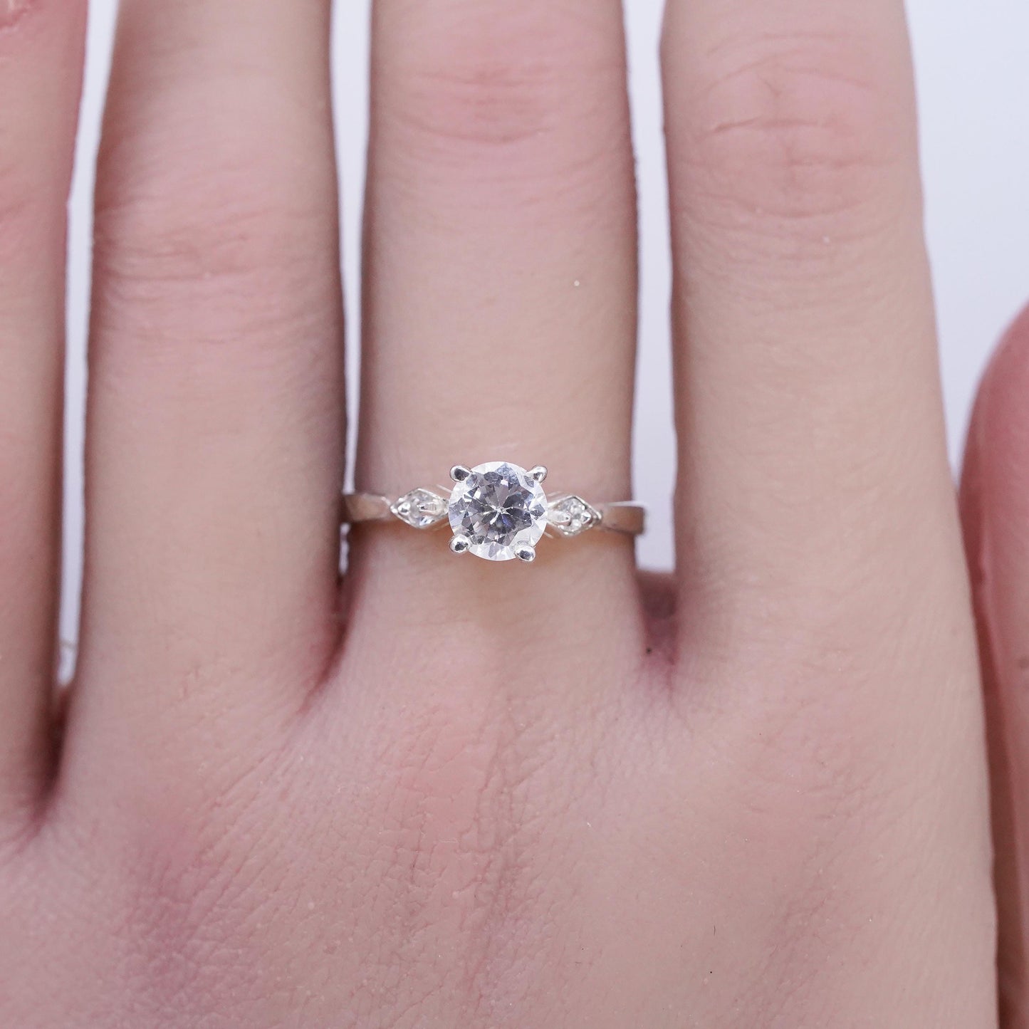 Size 7.75, vintage Sterling 925 silver statement engagement ring w/ cluster Cz