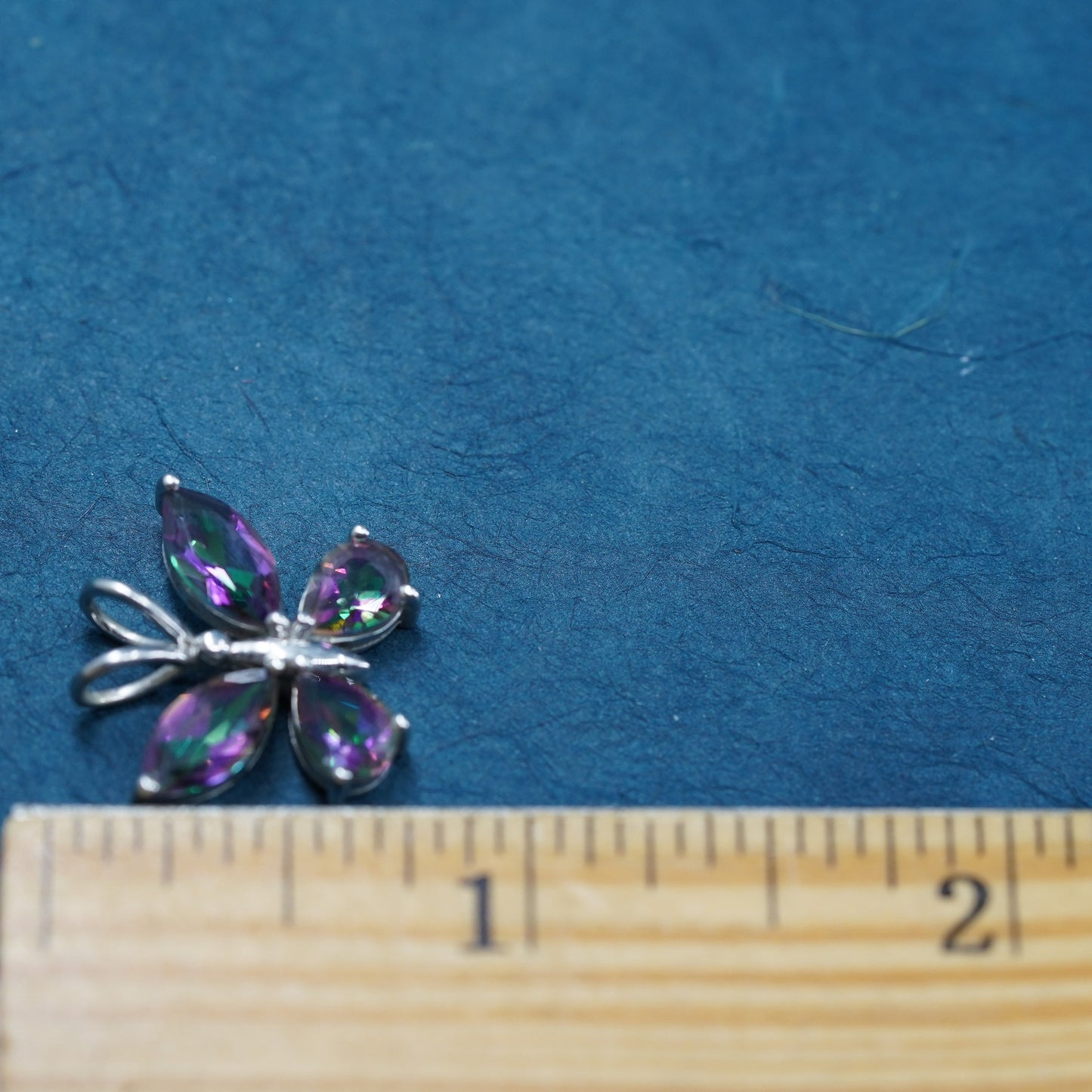Vintage Sterling 925 silver handmade butterfly pendant with rainbow topaz