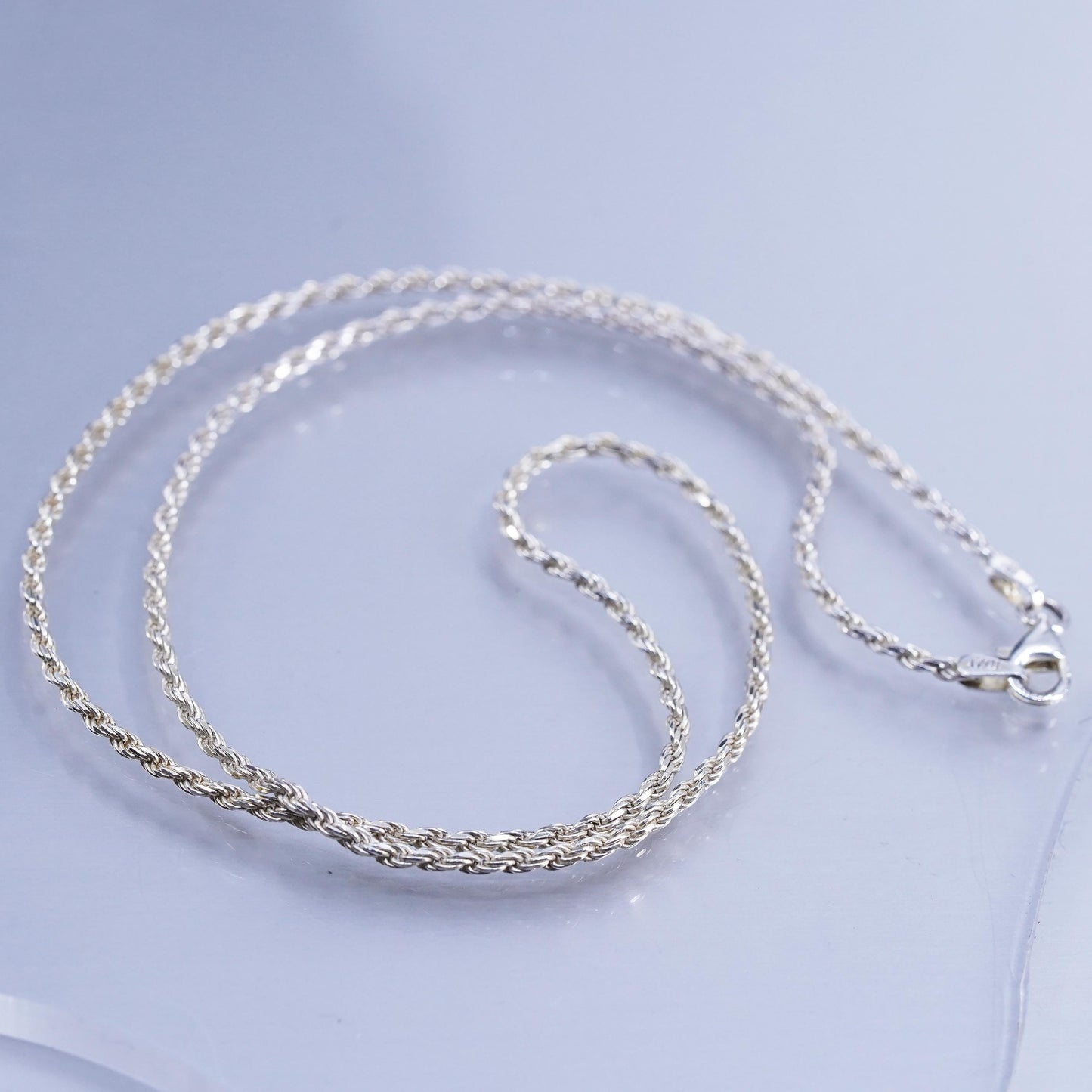 18” 2mm, vintage Italian Sterling 925 silver Singapore rope chain necklace