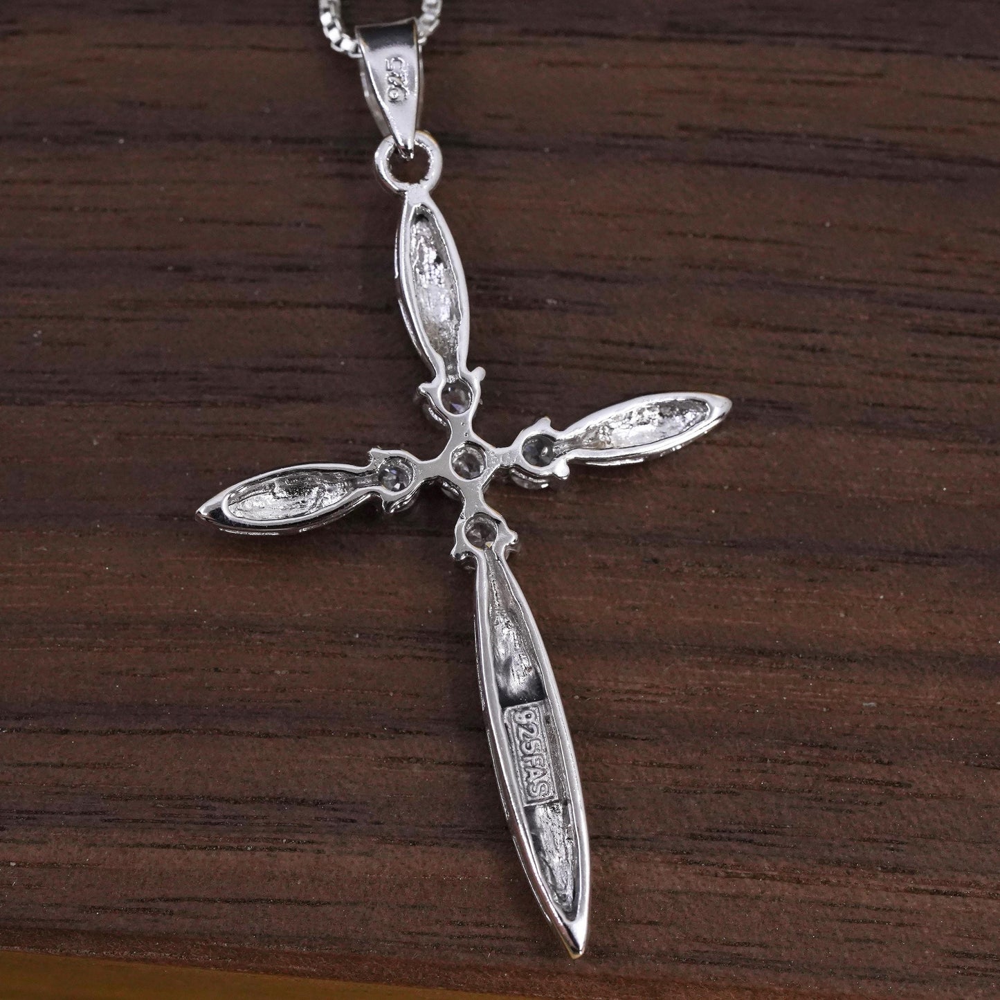 18", Italian Sterling 925 Silver box chain necklace with cz cross pendant
