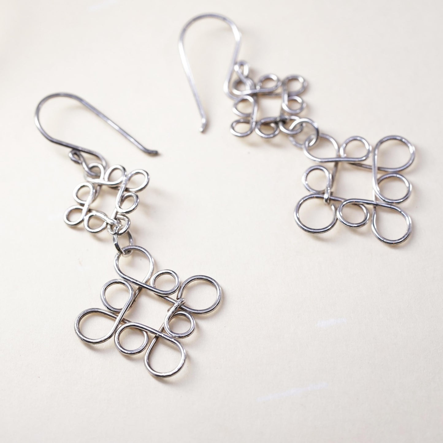 Vintage Sterling silver handmade earrings, 925 silver wired dangles