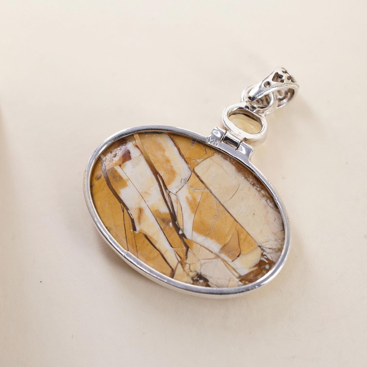 Vintage sterling 925 silver handmade pendant with Noreena Jasper and citrine