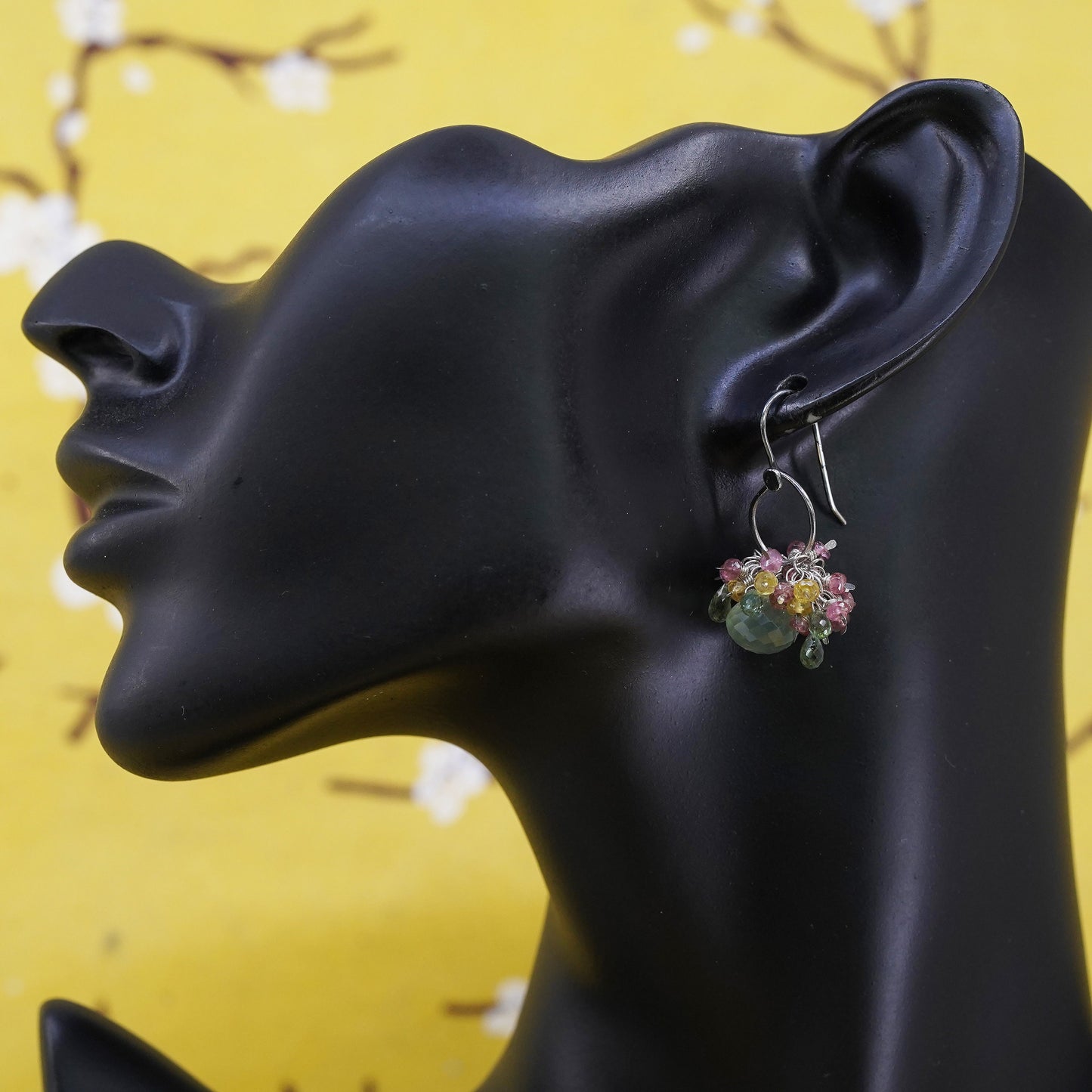 Vintage Sterling silver 925 handmade earrings with cluster prehnite amethyst