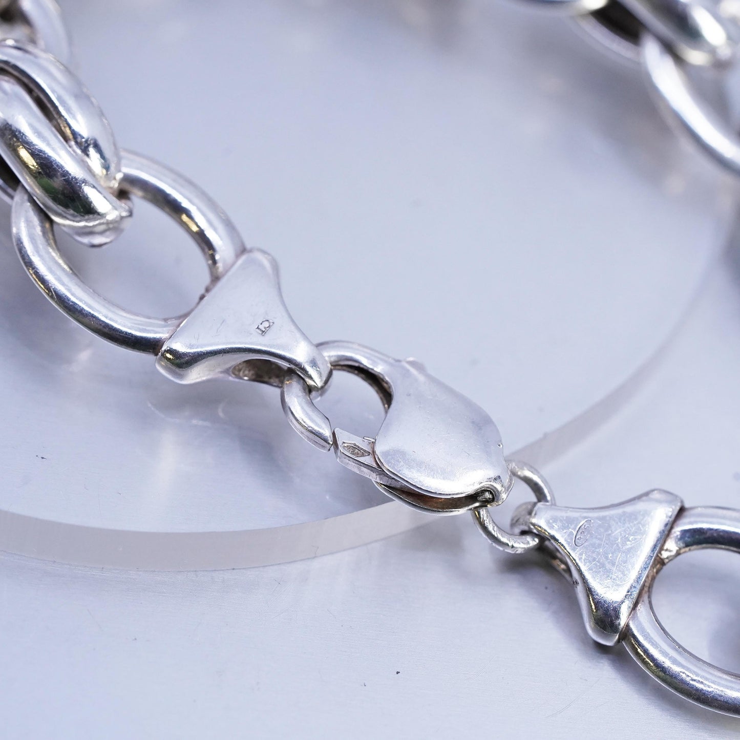 7.75", vintage Sterling 925 silver handmade bracelet, bold double oval chain