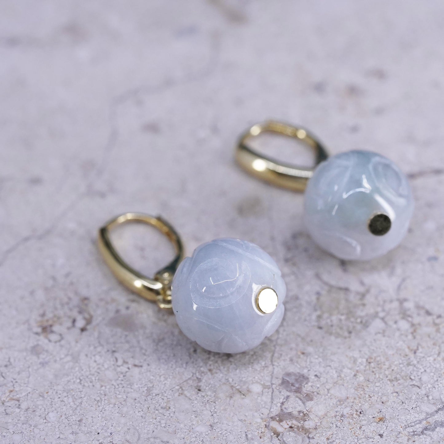 Vintage vermeil gold over Sterling silver 925 earrings with carved jade beads