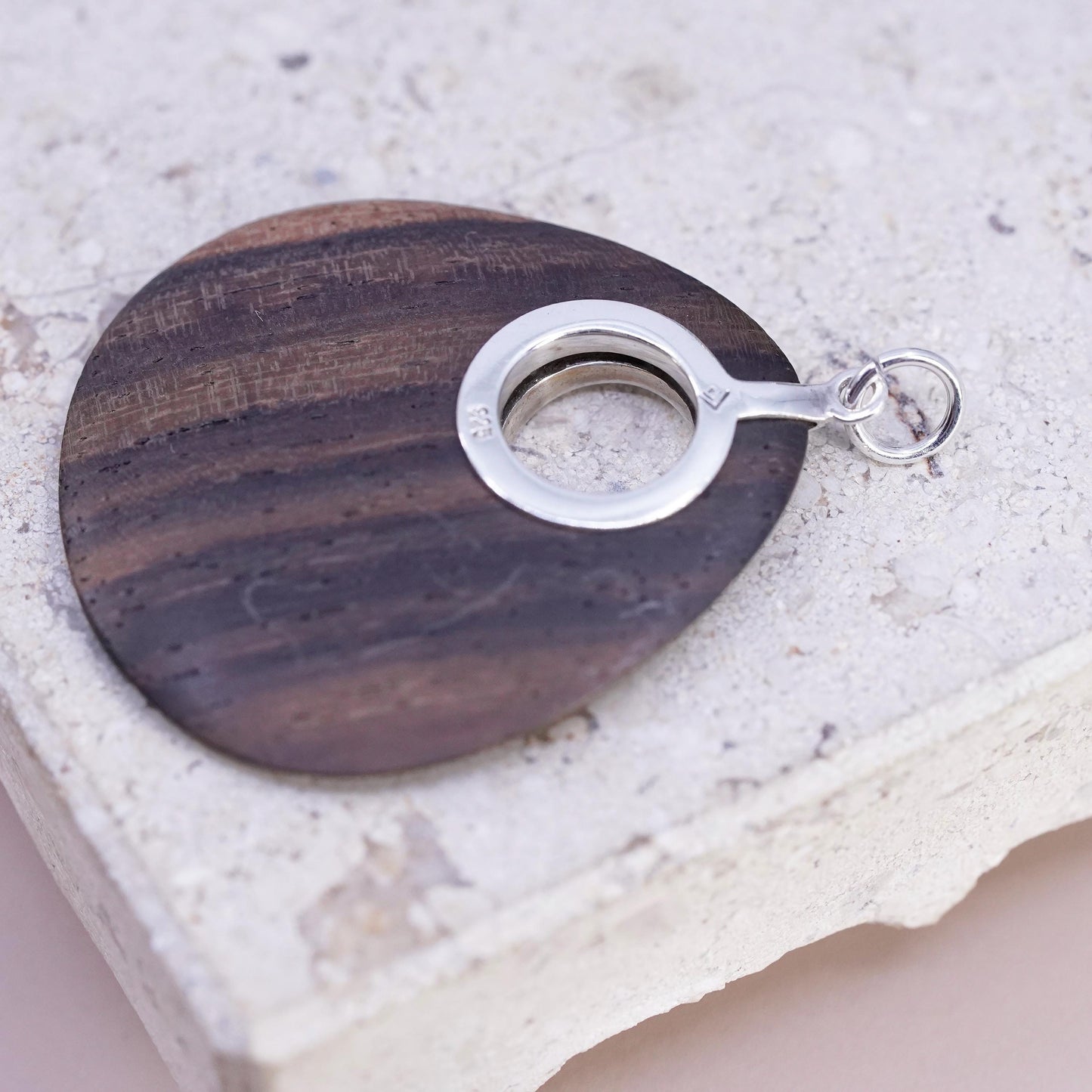 Vintage repaired silpada Sterling silver handmade pendant, 925 wooden teardrop