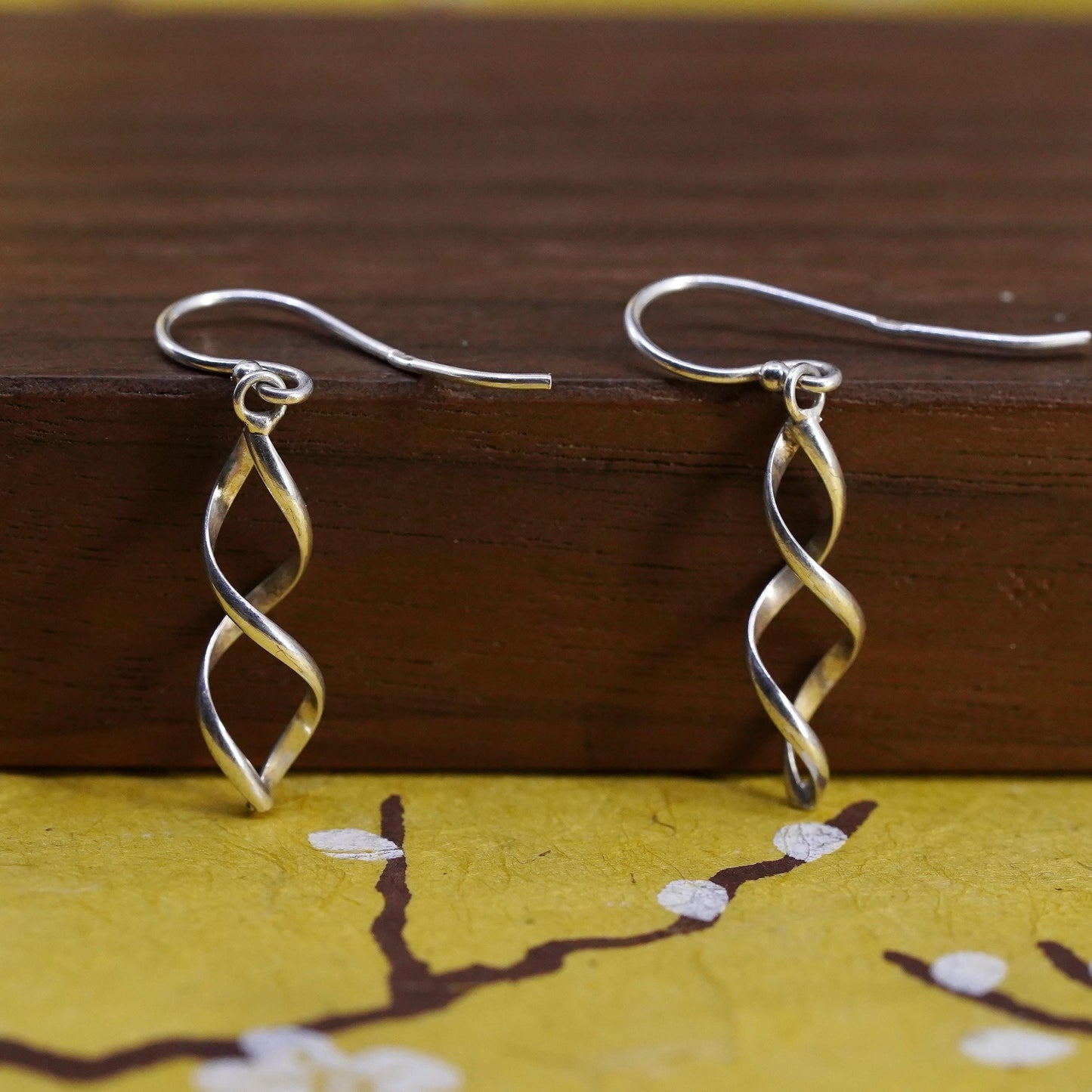 Vintage Sterling silver handmade earrings, 925 twisted dangle