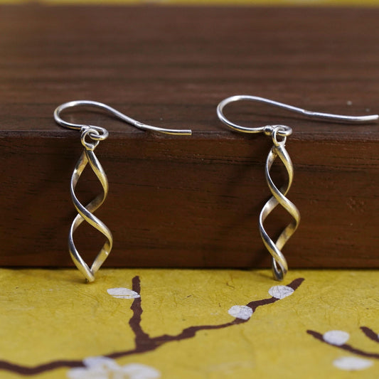 Vintage Sterling silver handmade earrings, 925 twisted dangle