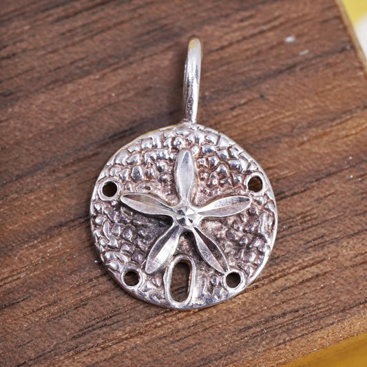 Vintage Sterling Silver Handmade Pendant, textured 925 sand dollar charm