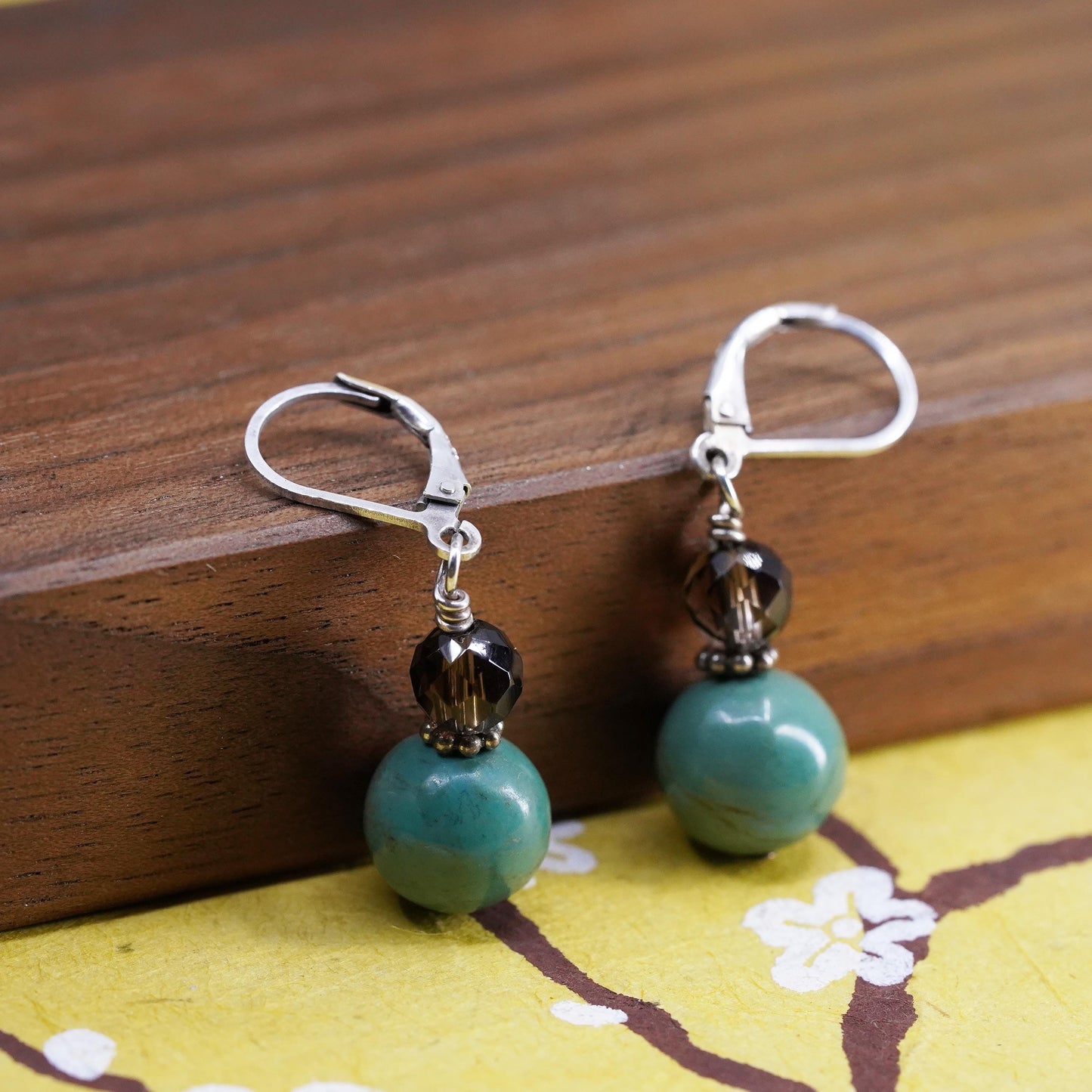 Vintage Sterling 925 silver handmade earrings with turquoise bead