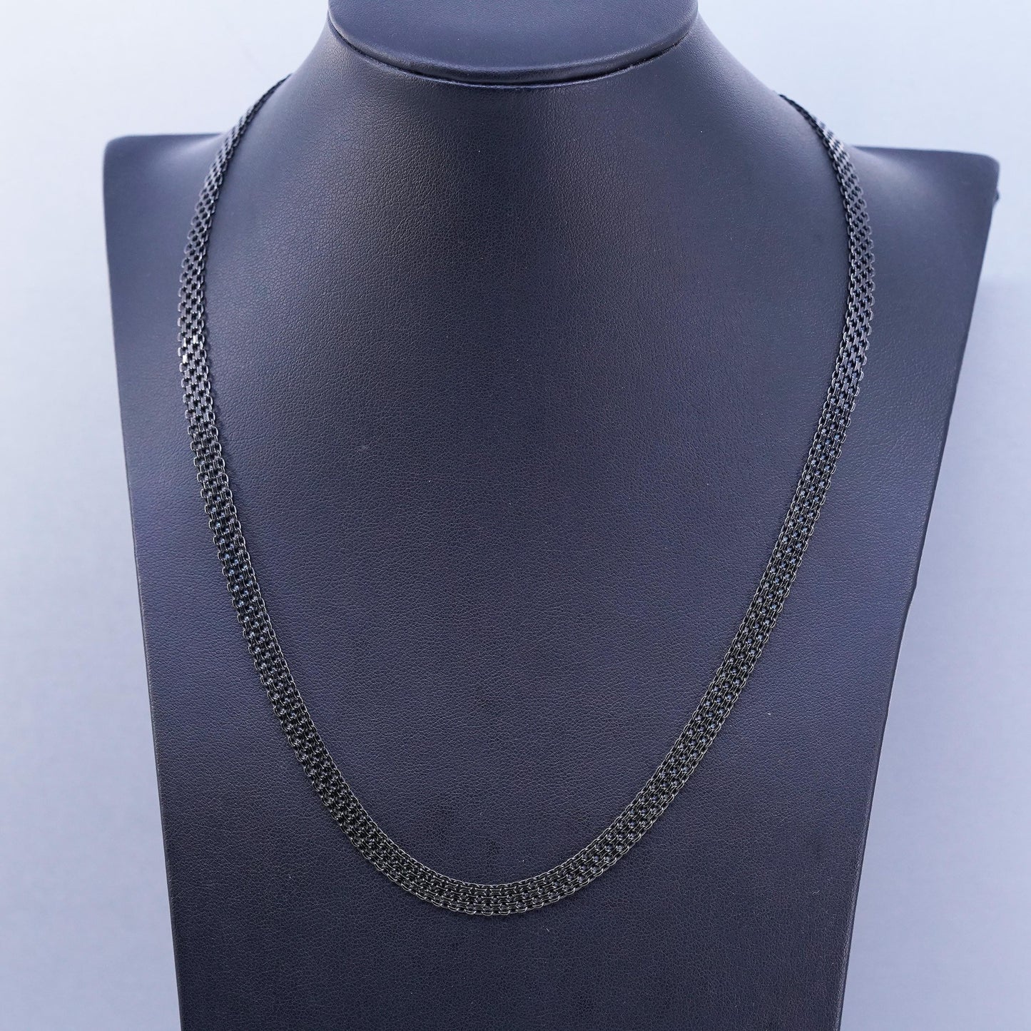20”, vintage Italian oxidized sterling 925 silver flatten curb chain necklace