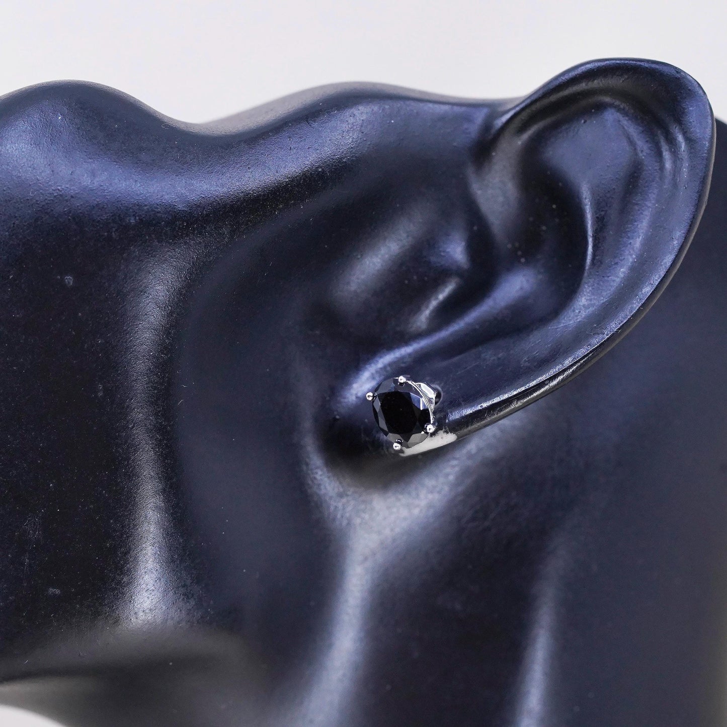 Vintage Sterling silver handmade earrings, 925 studs with obsidian