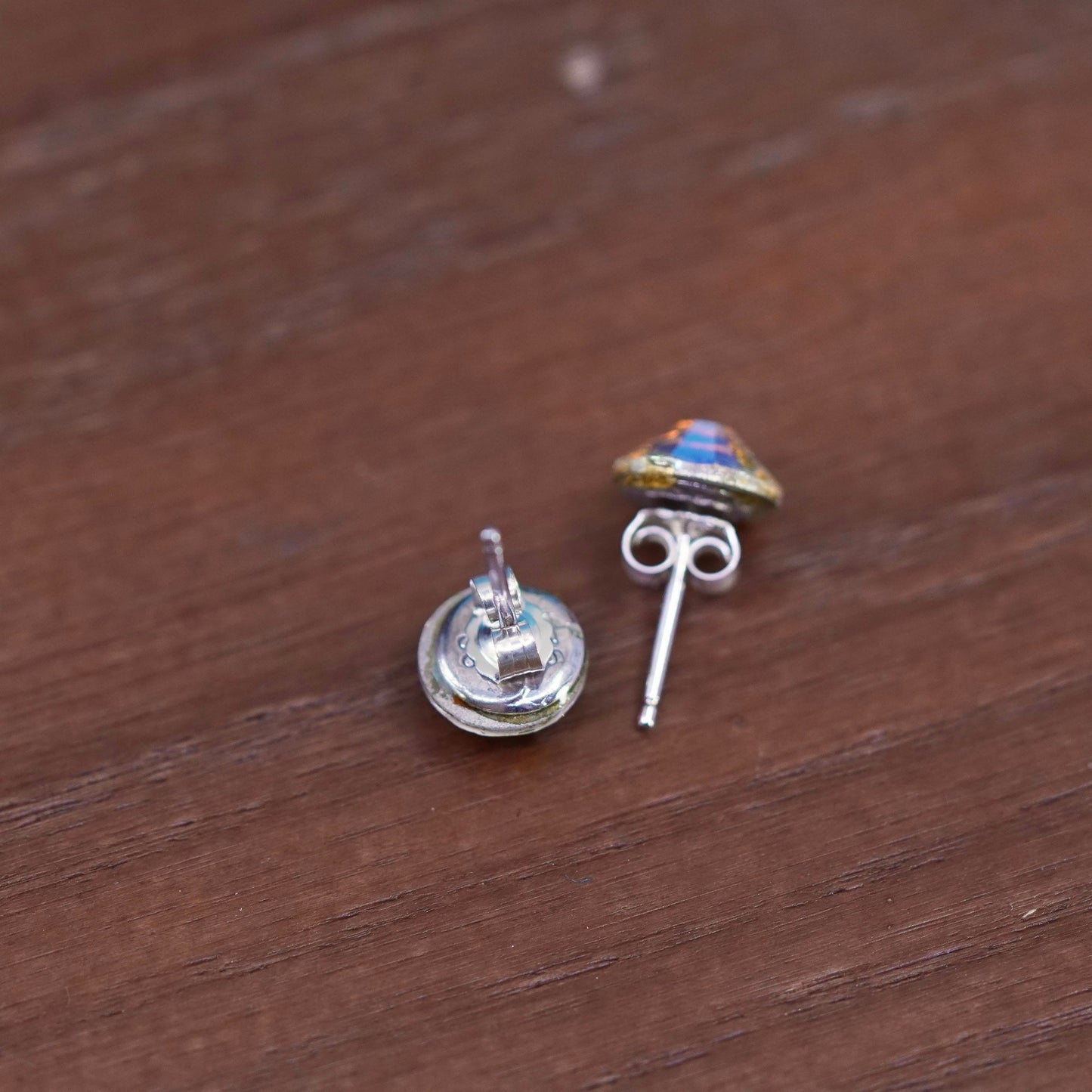 Vintage sterling silver handmade earrings, 925 studs with crystal