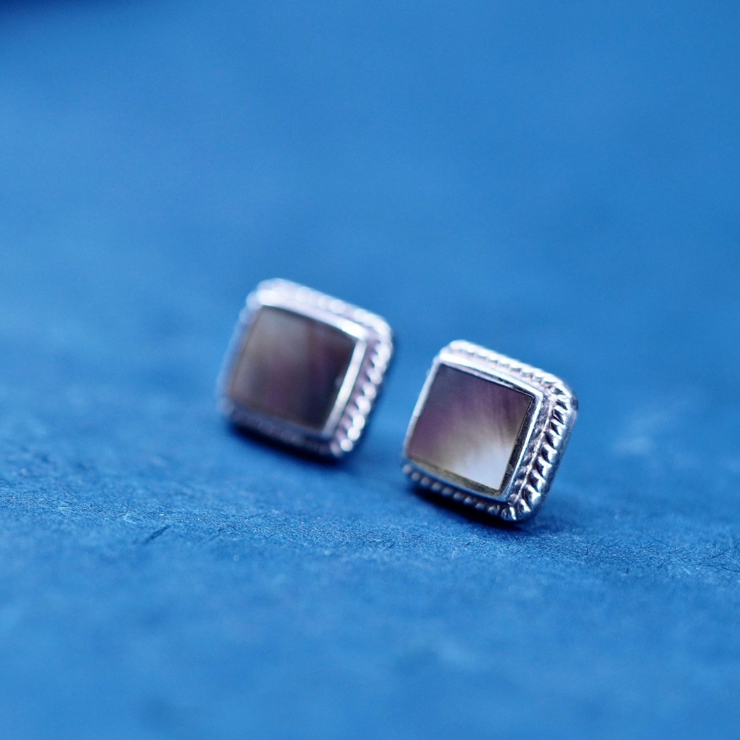 Vintage sterling silver handmade earrings, 925 studs with abalone Inlay