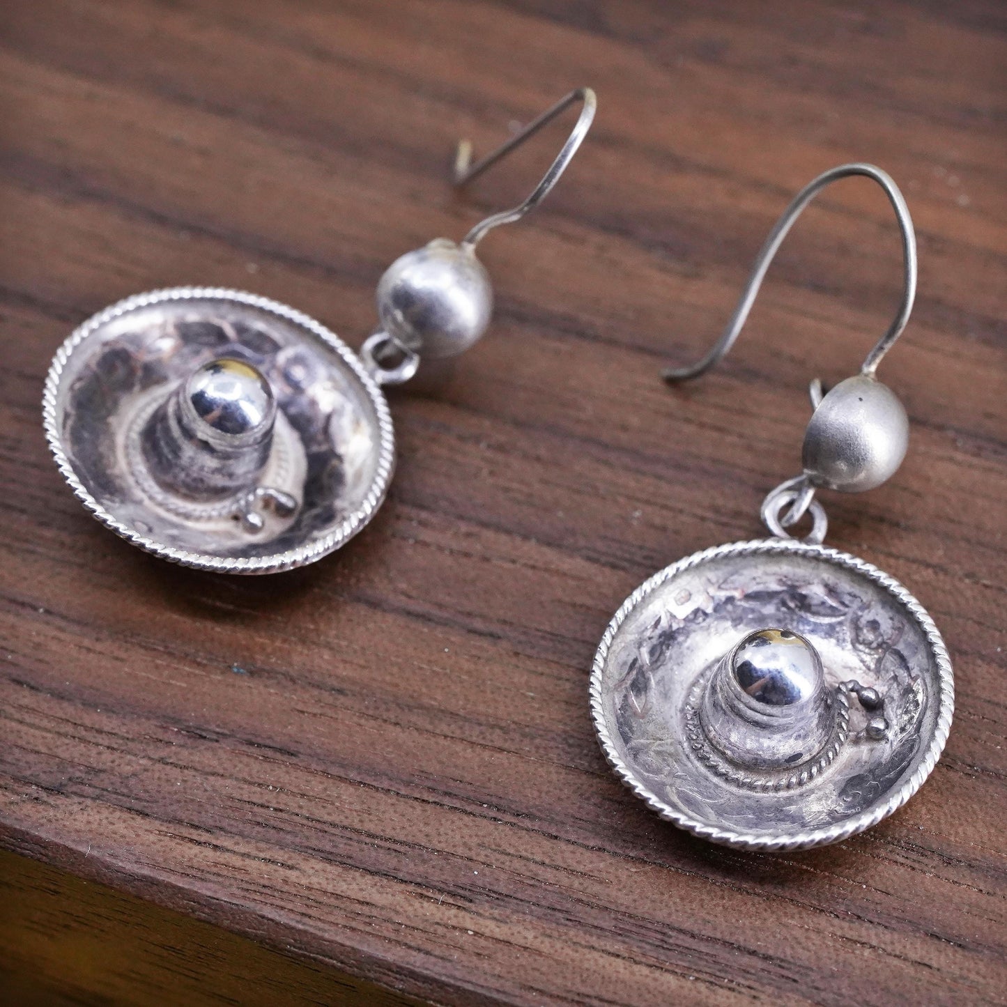 Sterling silver handmade earrings, southwestern style 925 sombrero Mexican hat