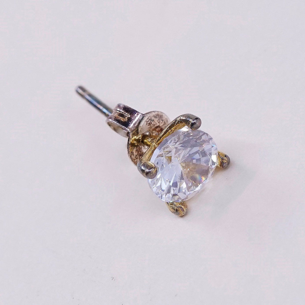 5mm, vtg sterling silver genuine cz studs, fashion minimalist earrings