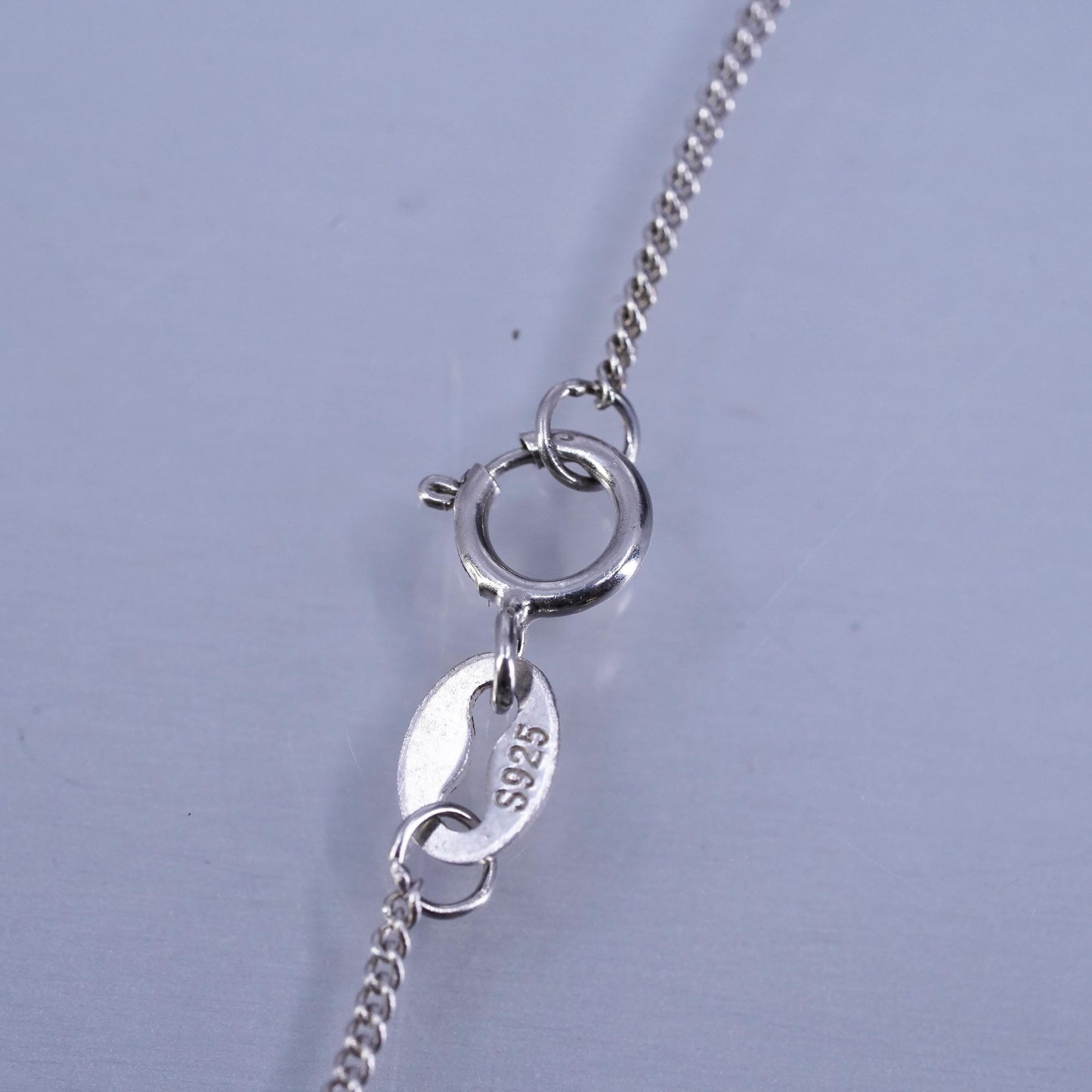 16+1”, vintage Sterling 925 silver curb chain necklace with triangular pendant