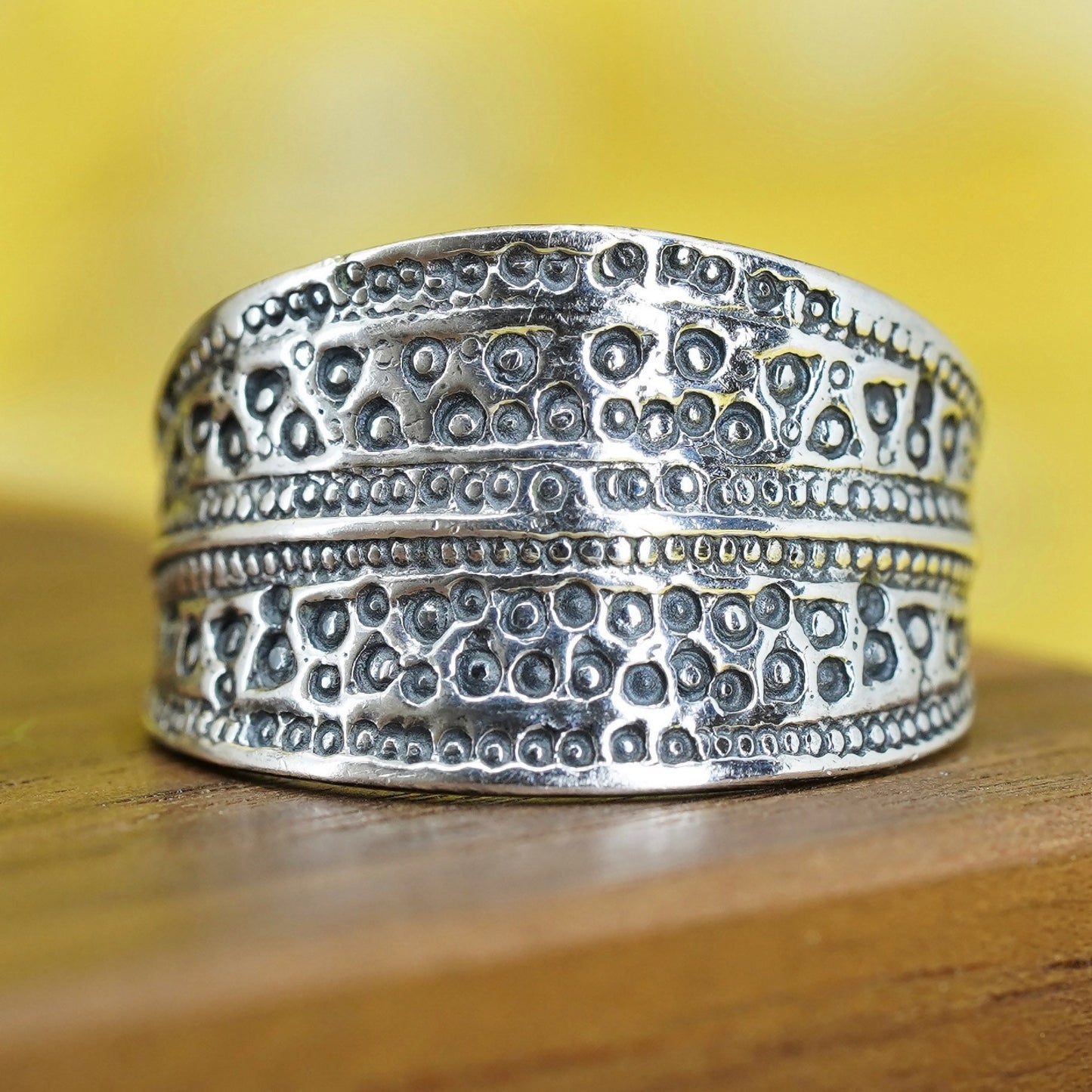 size 8, vintage Sterling silver handmade ring, 925 textured band