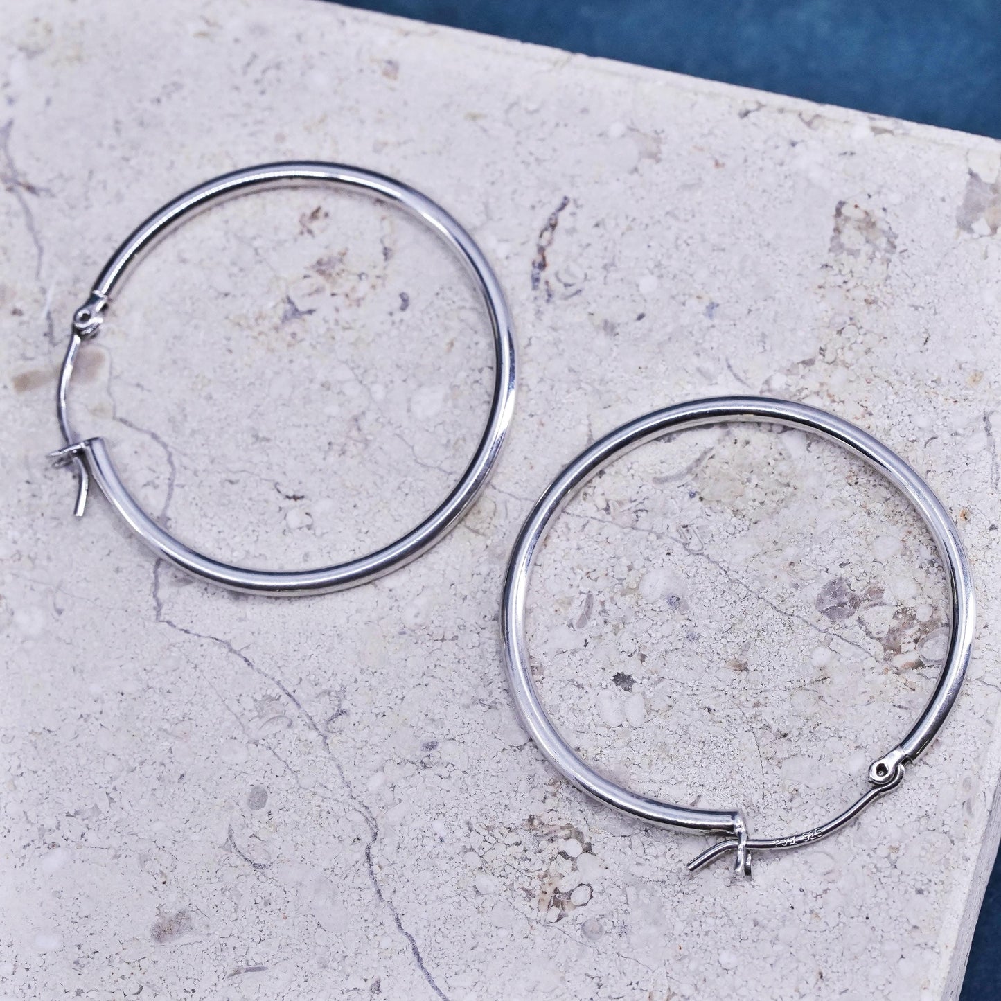 1.5”, vintage Sterling silver handmade hoop earrings, 925 huggie