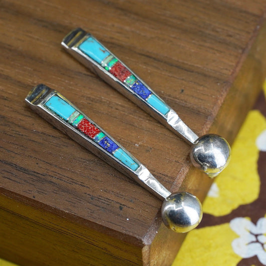 Native American sterling silver earrings, zuni 925 teardrop turquoise opal
