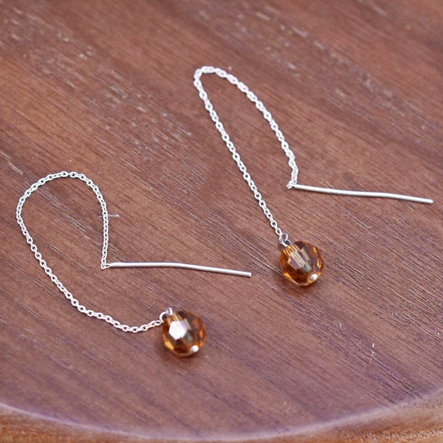 Vintage sterling 925 silver earrings with citrine bead dangles