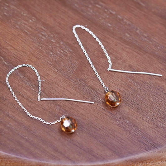 Vintage sterling 925 silver earrings with citrine bead dangles