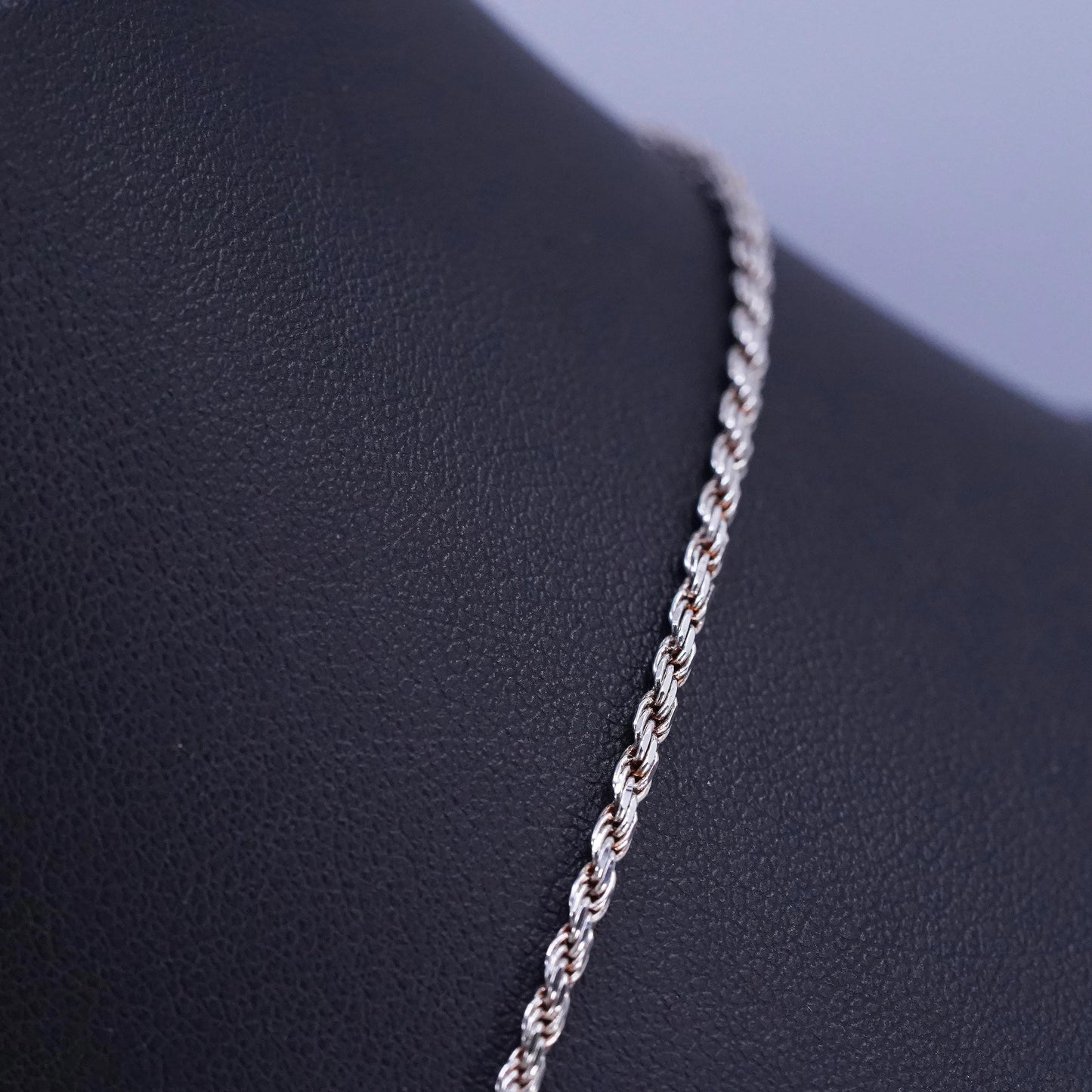 16”, 2mm, vintage Sterling silver handmade necklace, 925 diamond cut rope chain