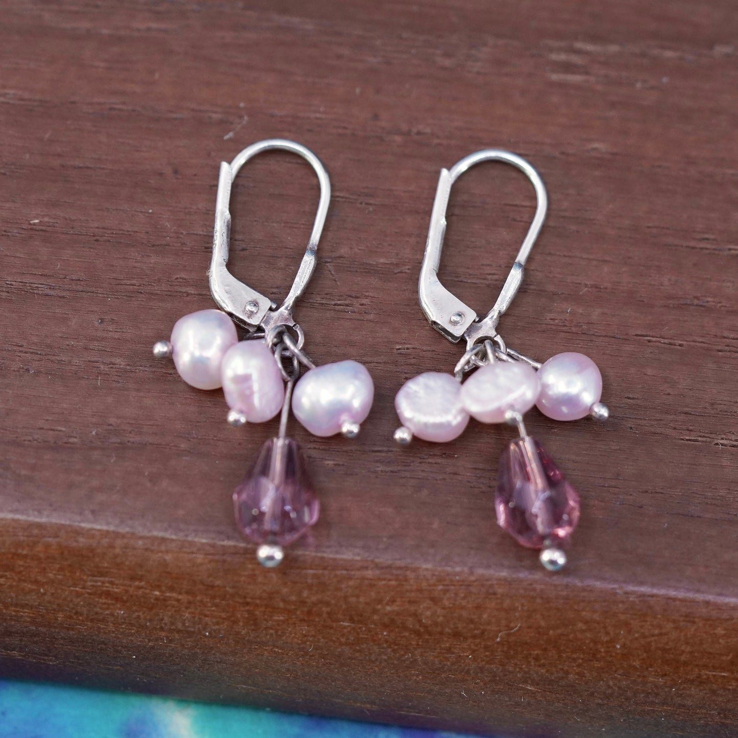 Vintage Sterling 925 silver Handmade earrings with cluster pearl