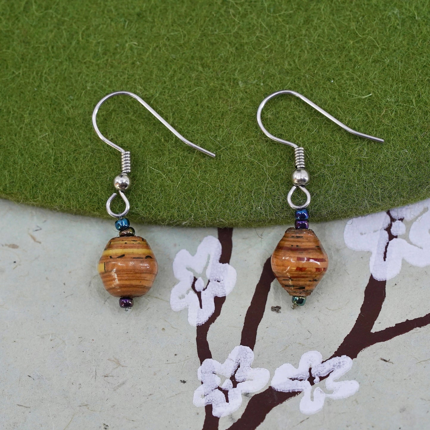 Vintage sterling silver handmade earrings, 925 bead dangles