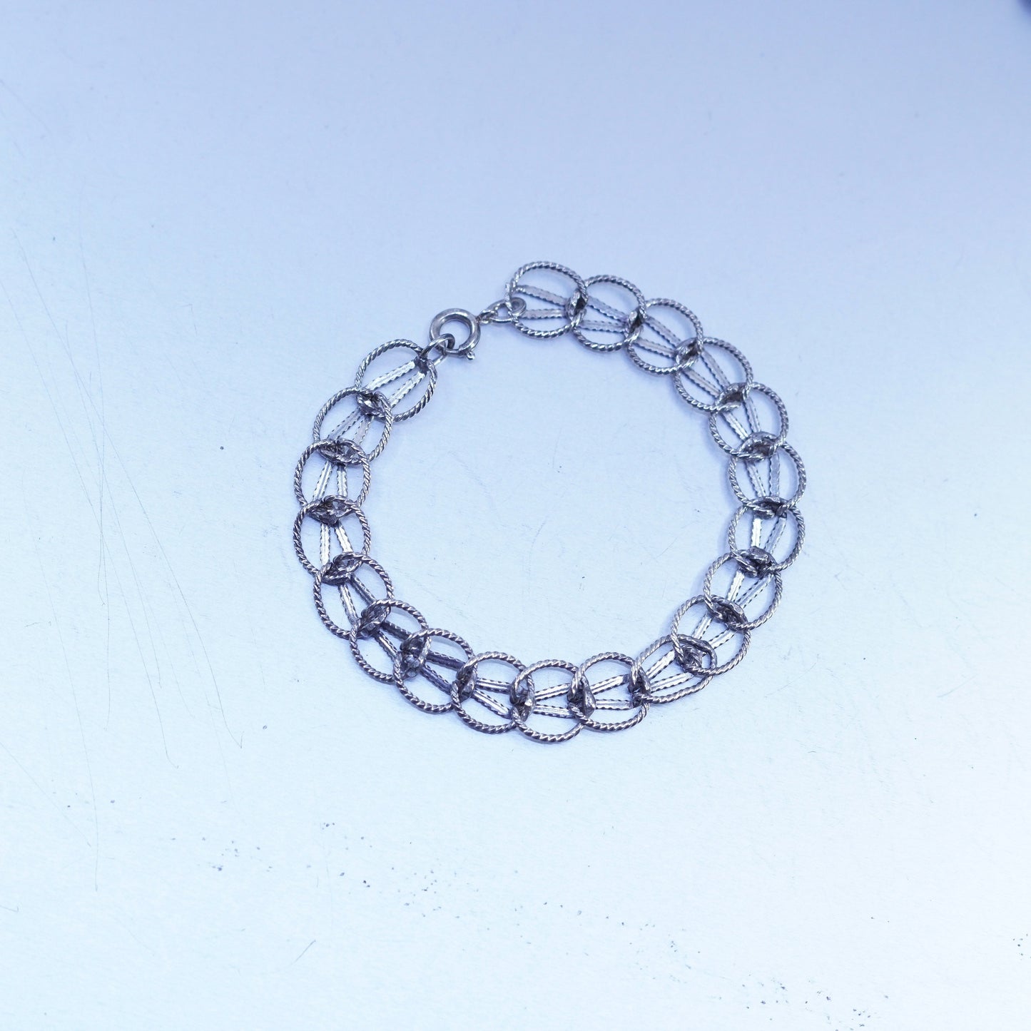 6.75”, Italy Sterling 925 silver handmade bracelet, modern bold circle chain