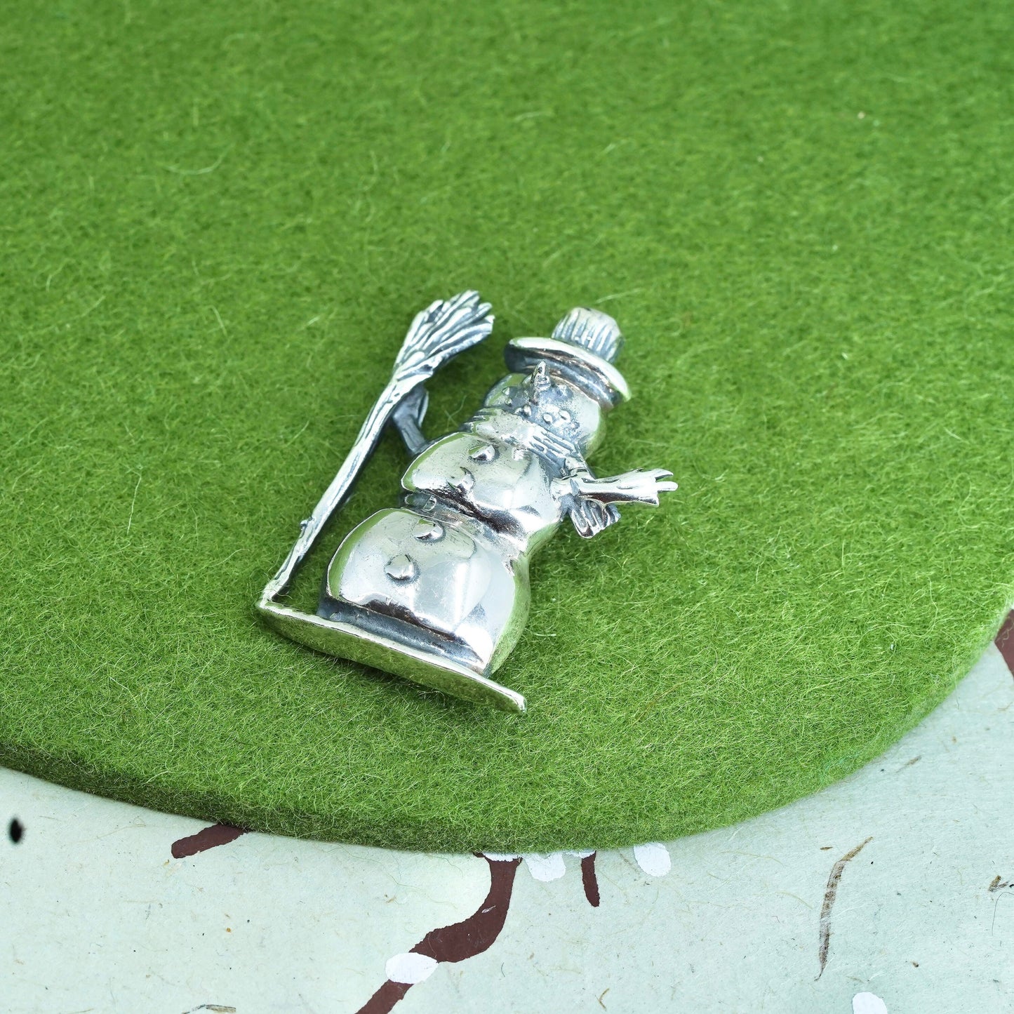 Vintage sterling silver handmade brooch, 925 snowman, Christmas pin