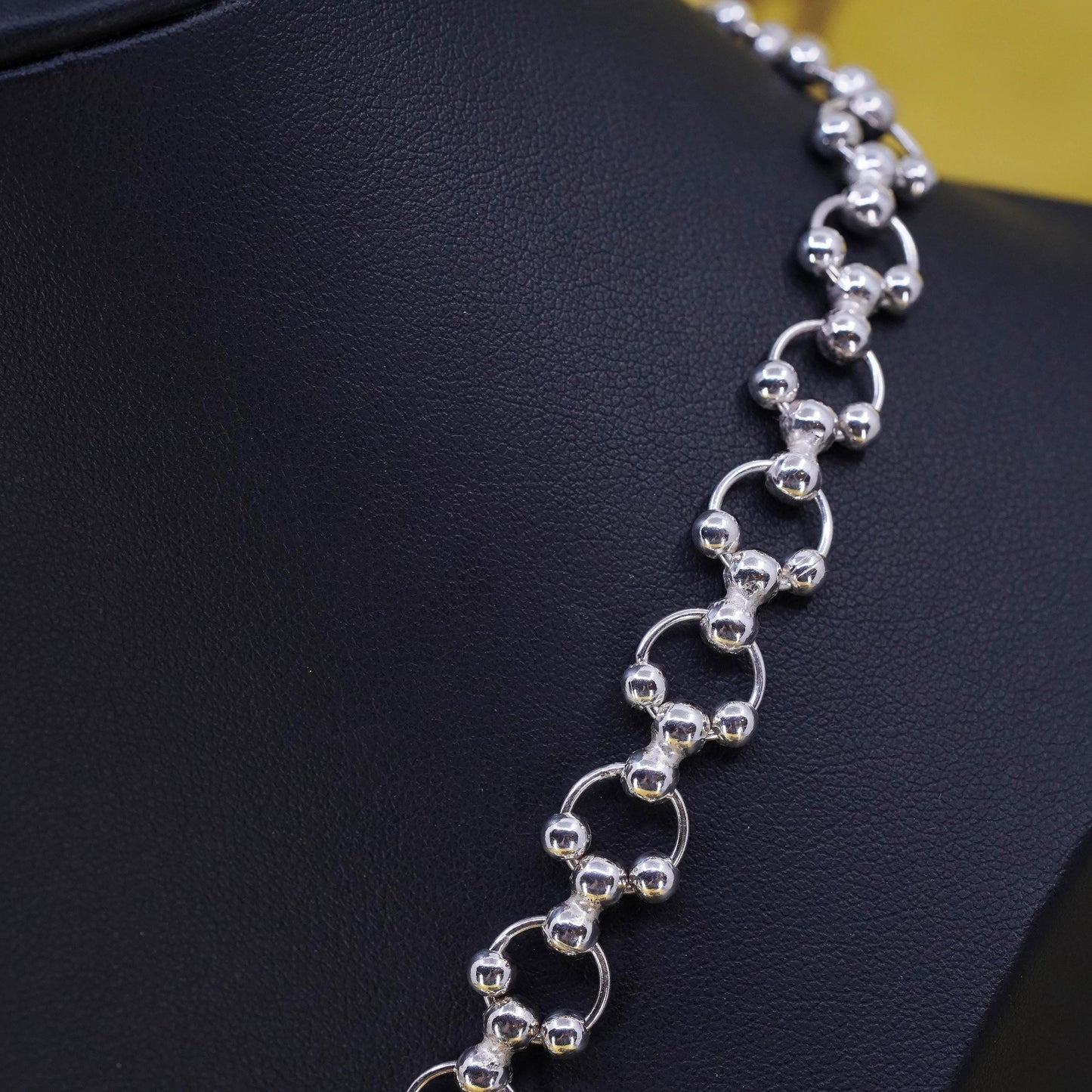 16", vintage sterling silver handmade necklace 10mm 925 circle chain with beads