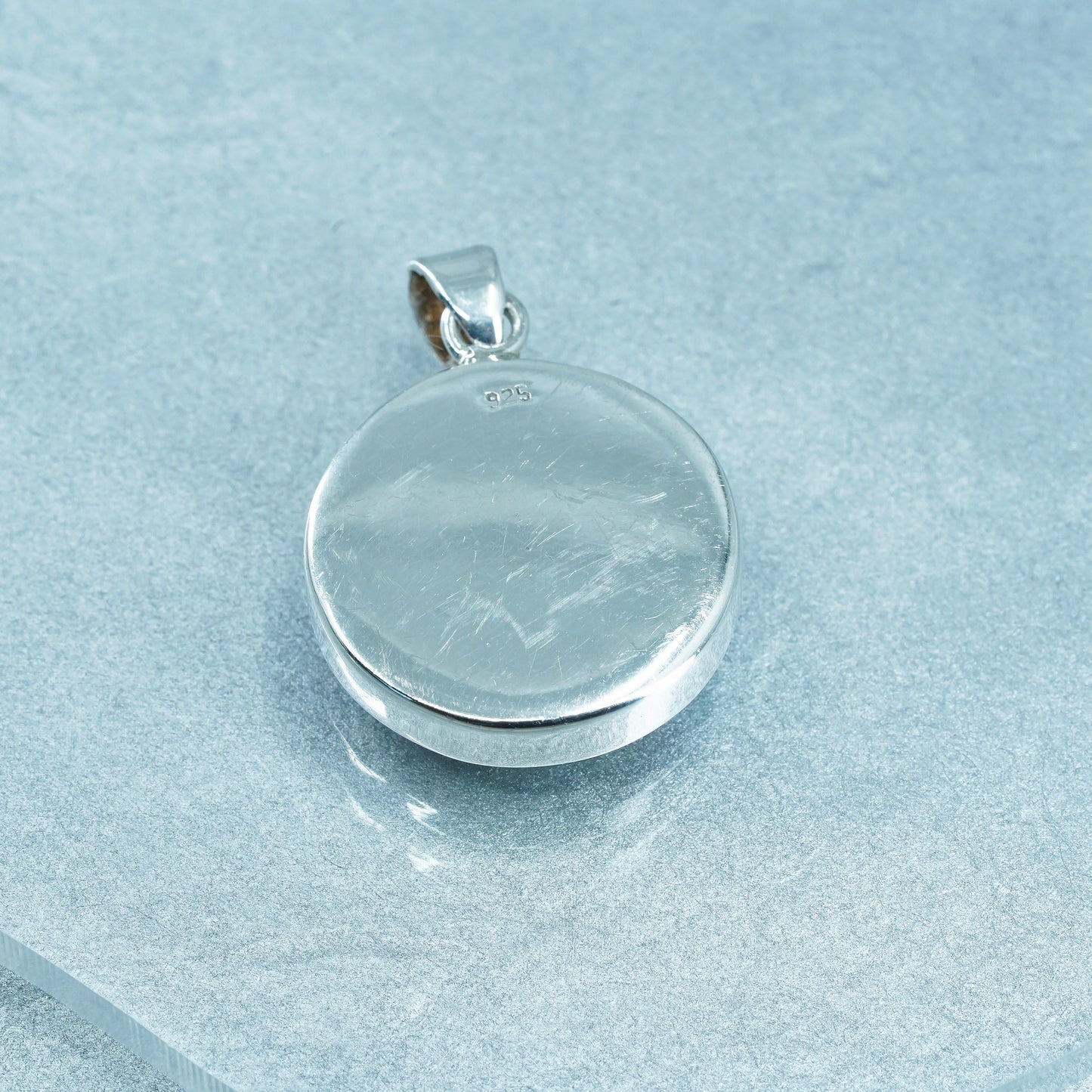 Sterling 925 Silver Shiva eye pendant abalone inlay | fossil shell jewelry
