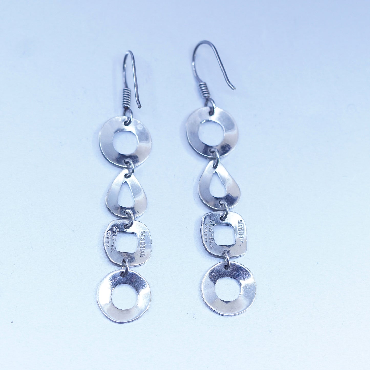 Mexican Sterling 925 silver handmade entwined circle teardrop discs earrings