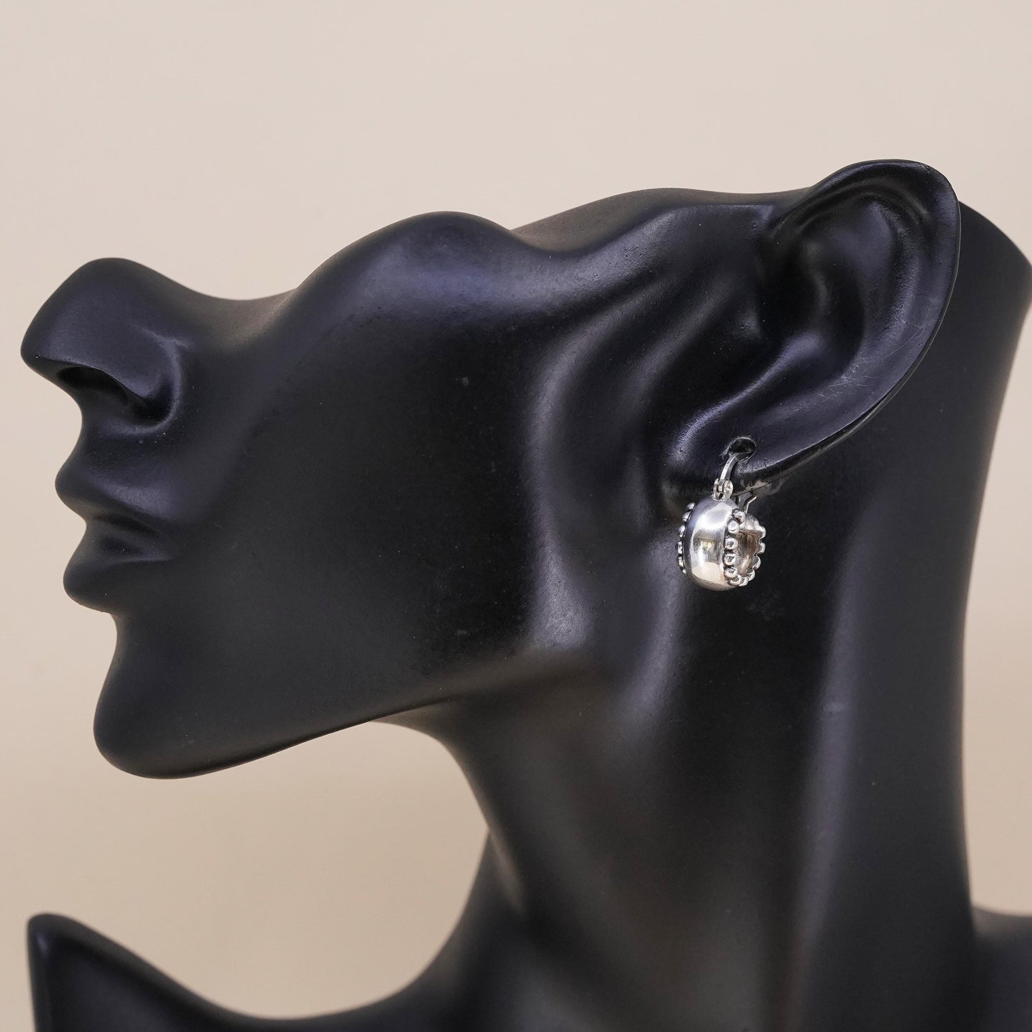 0.5”, Vintage sterling silver single earring, 925 huggie hoop with beads