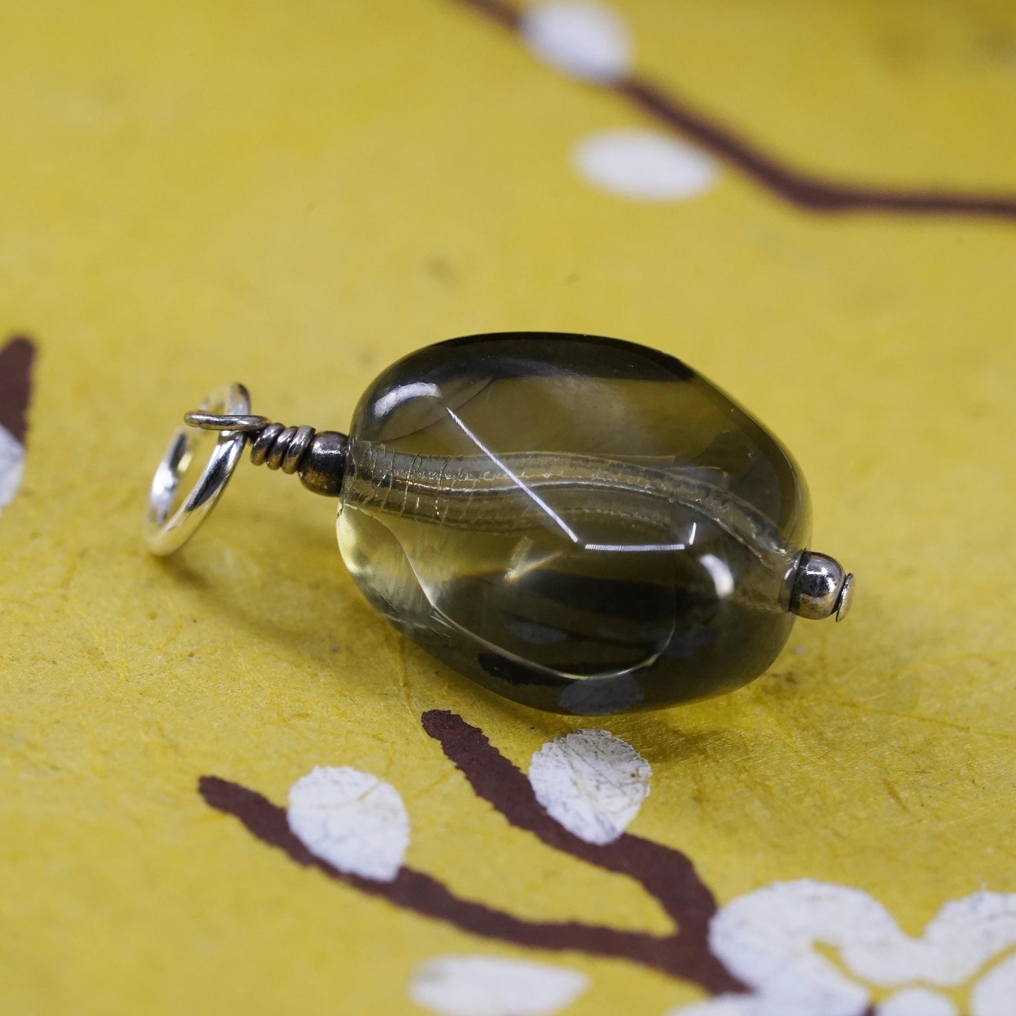 Vintage Sterling silver handmade pendant, 925 charm with smoky quartz nugget