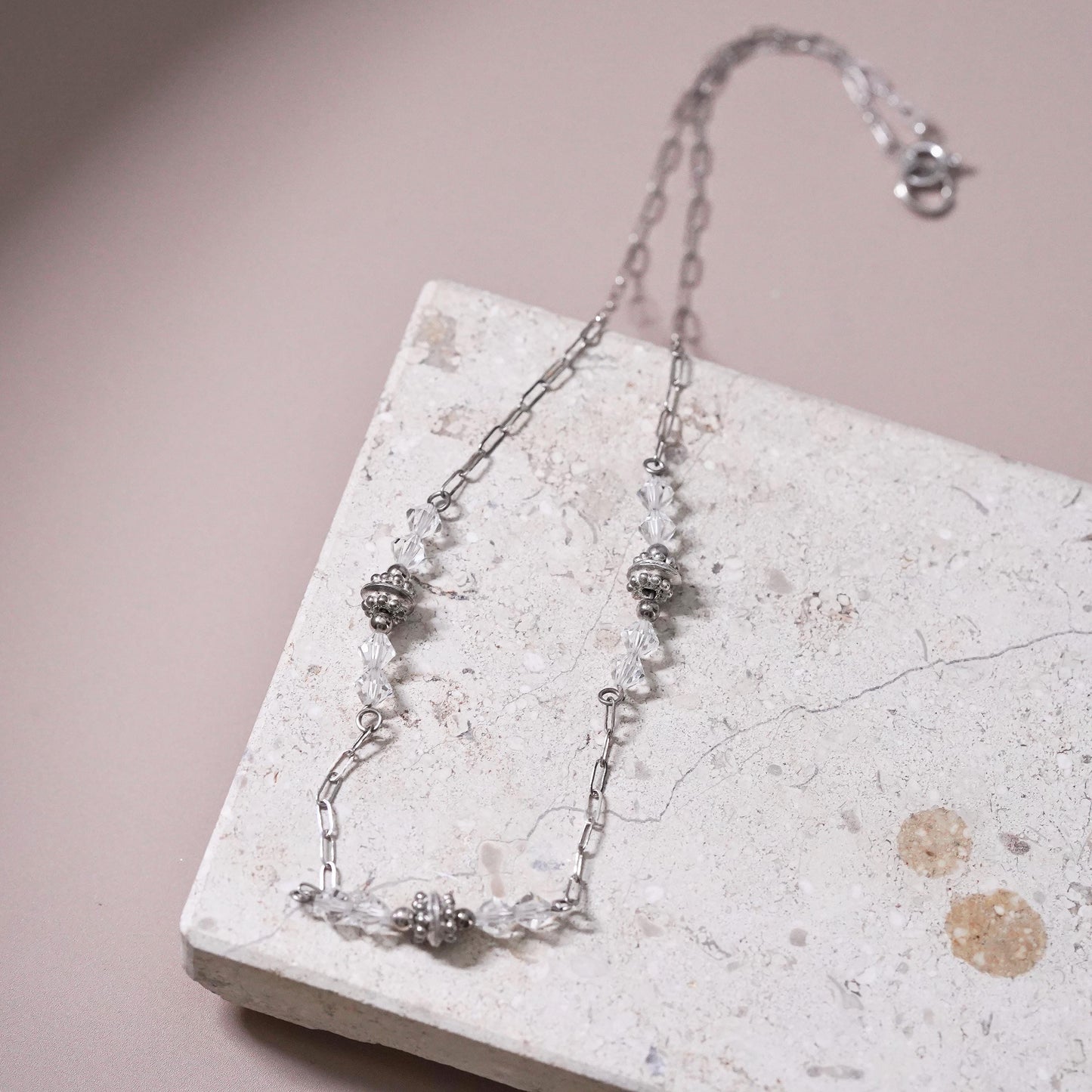 18", vintage Sterling silver necklace, 925 elongated chain with crystal beads