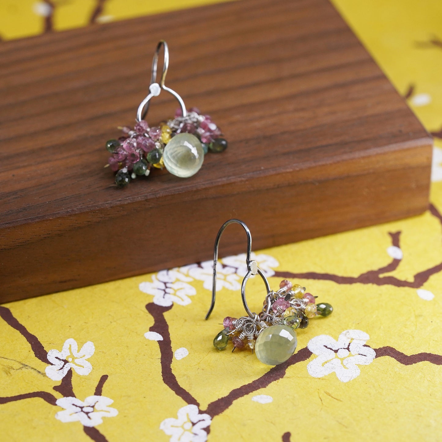 Vintage Sterling silver 925 handmade earrings with cluster prehnite amethyst
