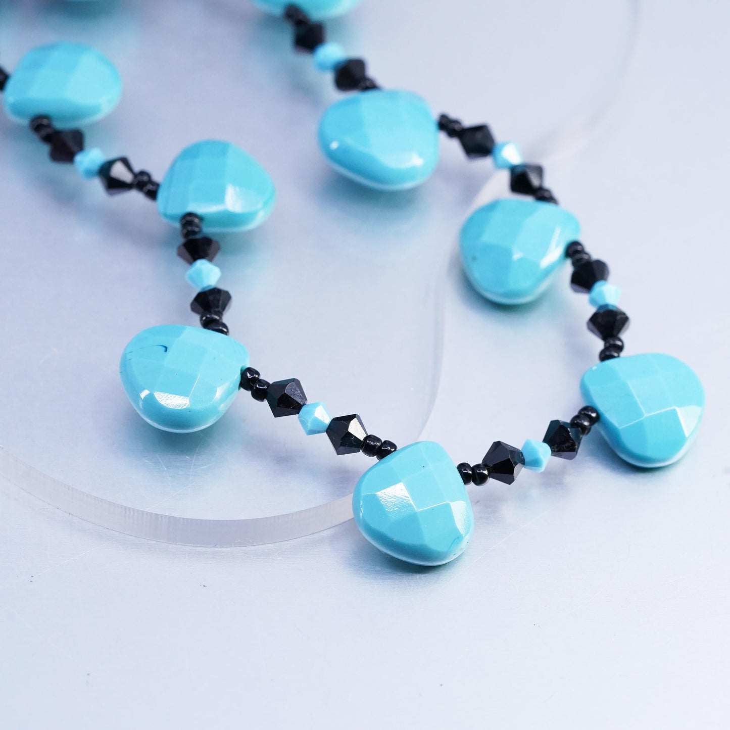 20”, vintage handmade necklace with turquoise beads and toggle closure