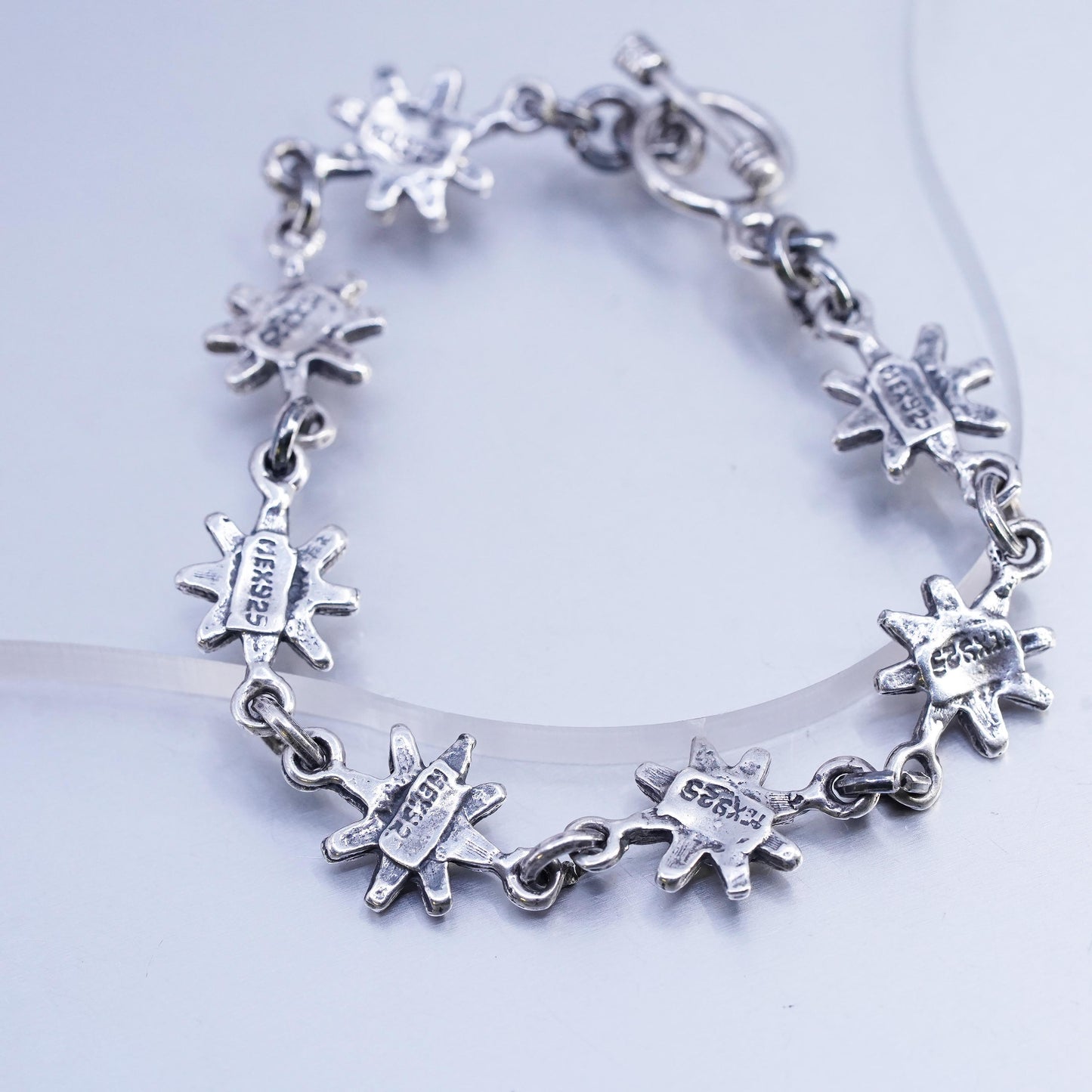 6.5", Vintage Mexican Sterling 925 silver handmade bracelet, sunflower chain