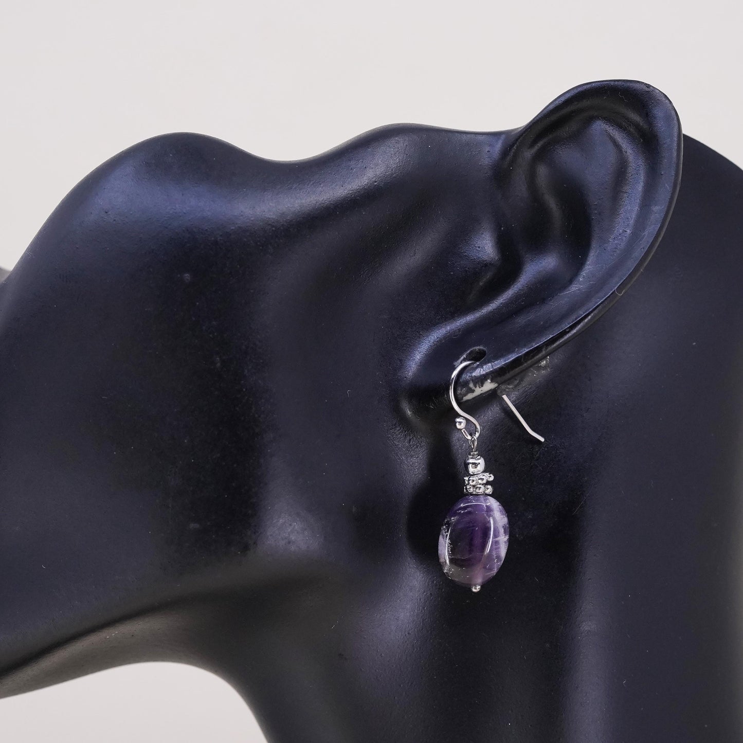 Vintage sterling silver 925 handmade single earring with amethyst nugget