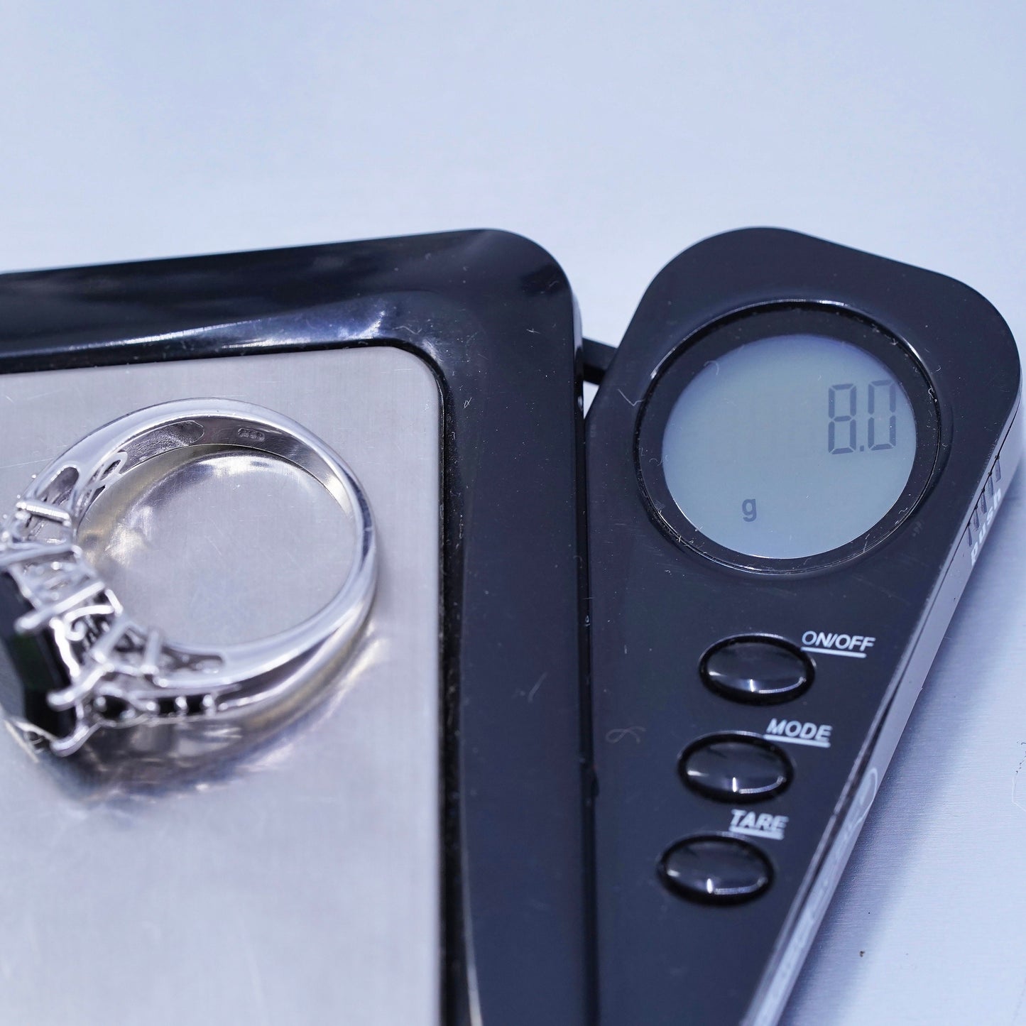 Size 11.25, vintage Sterling 925 silver filigree ring with obsidian