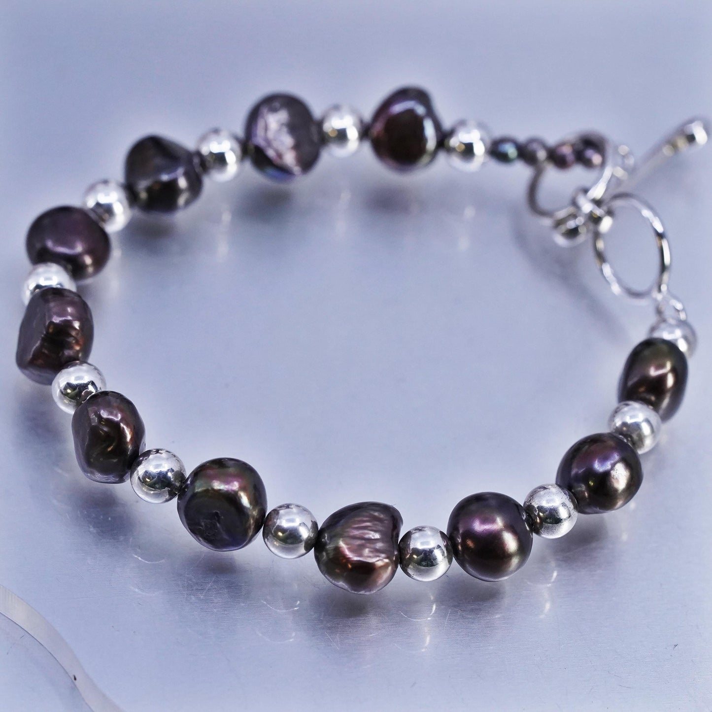 Vintage Silpada B1182 Sterling 925 Silver Peacock Pearl Bracelet Toggle RARE