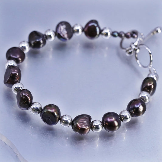 Vintage Silpada B1182 Sterling 925 Silver Peacock Pearl Bracelet Toggle RARE