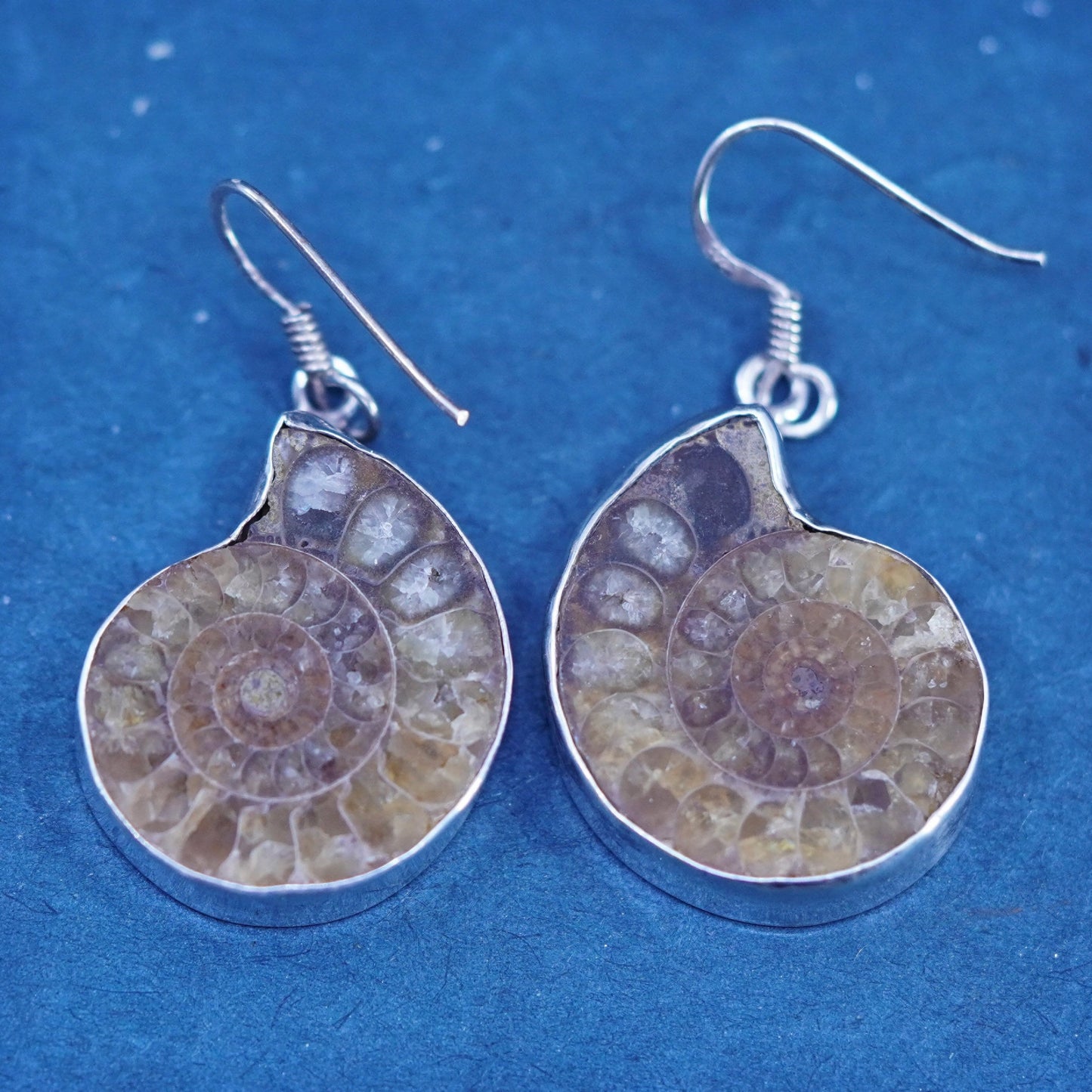 Vintage Sterling silver handmade earrings, 925 fossil shell drops