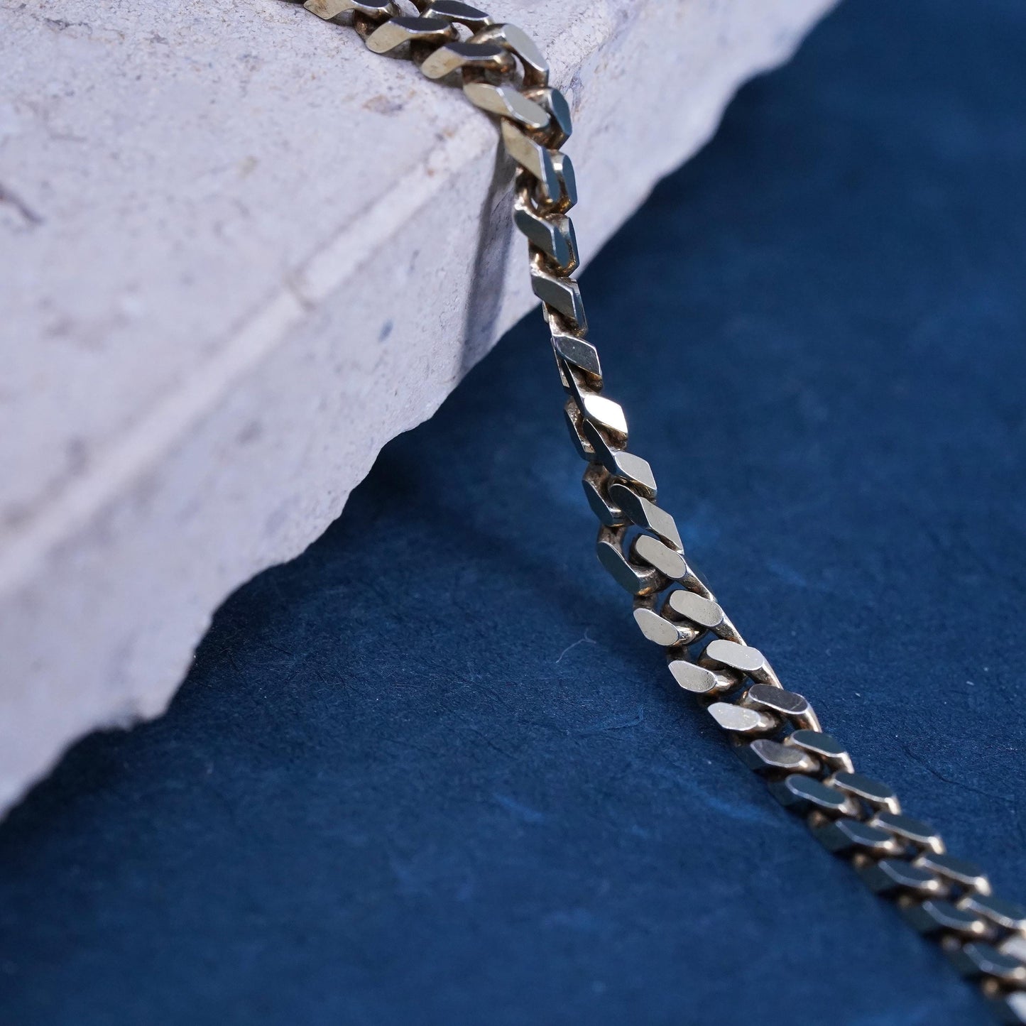 18” vintage Italian vermeil gold over silver handmade necklace, 925 curb chain
