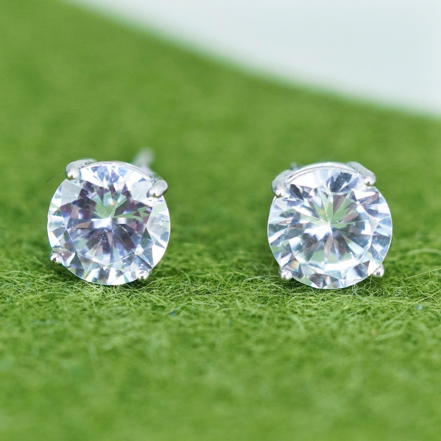 7mm, Vintage sterling silver genuine cz studs, fashion minimalist earrings