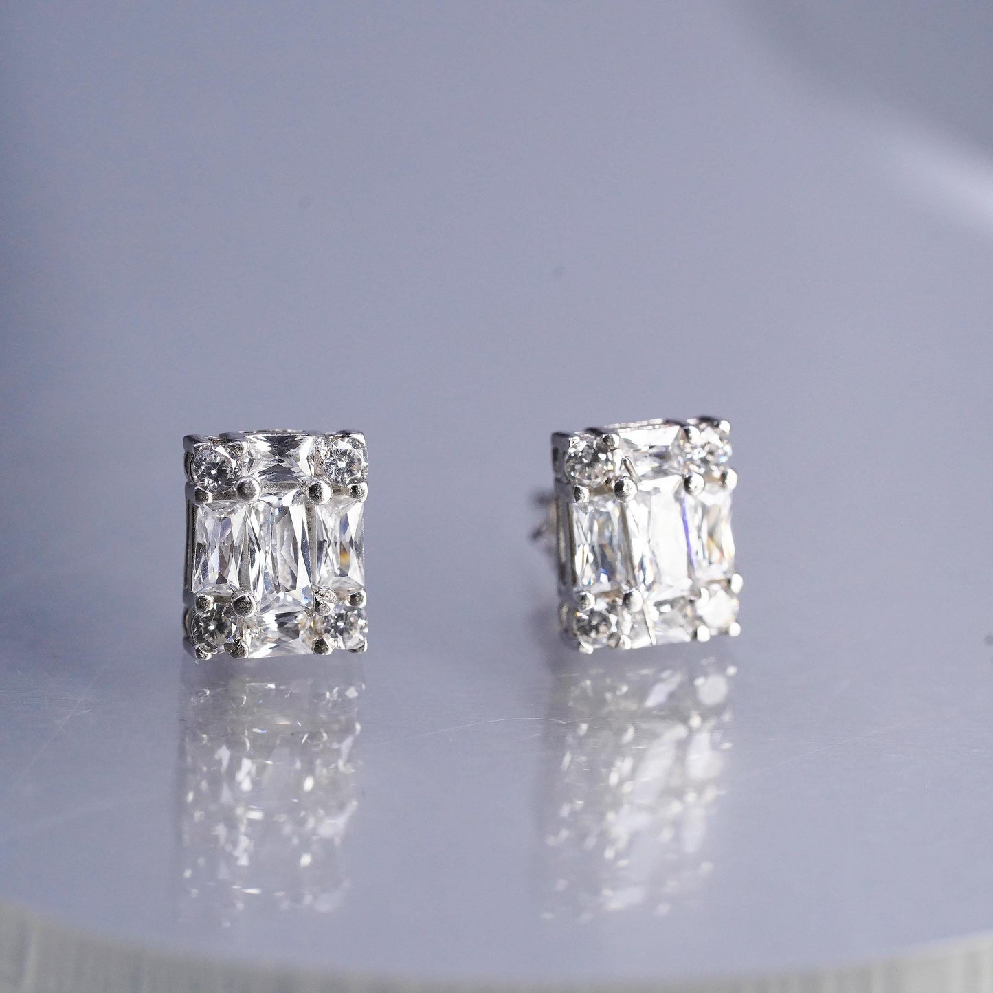 Vintage Sterling 925 silver earrings, studs with cluster Cz