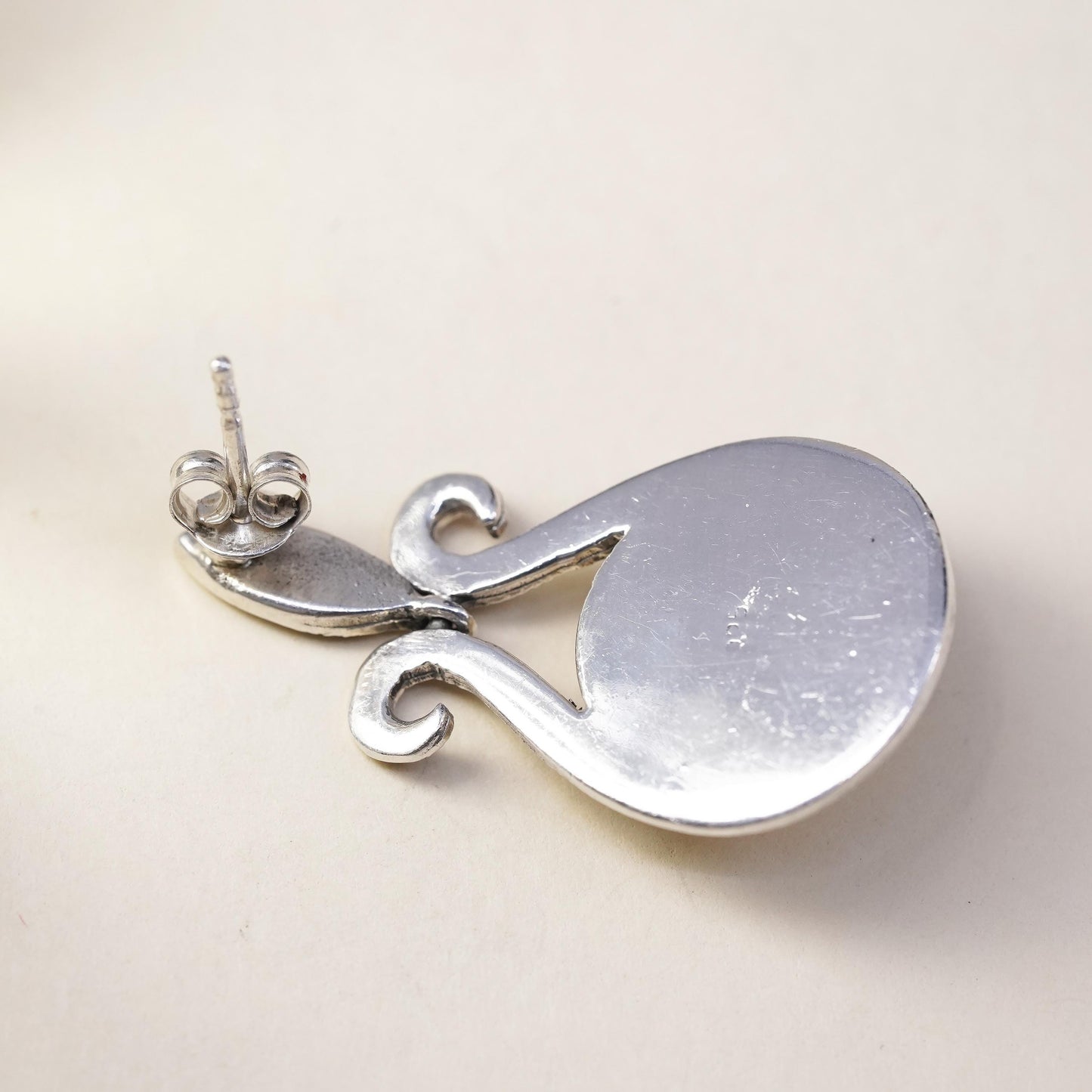 handmade single earring. Sterling 925 silver teardrop dangle pearl marcasite